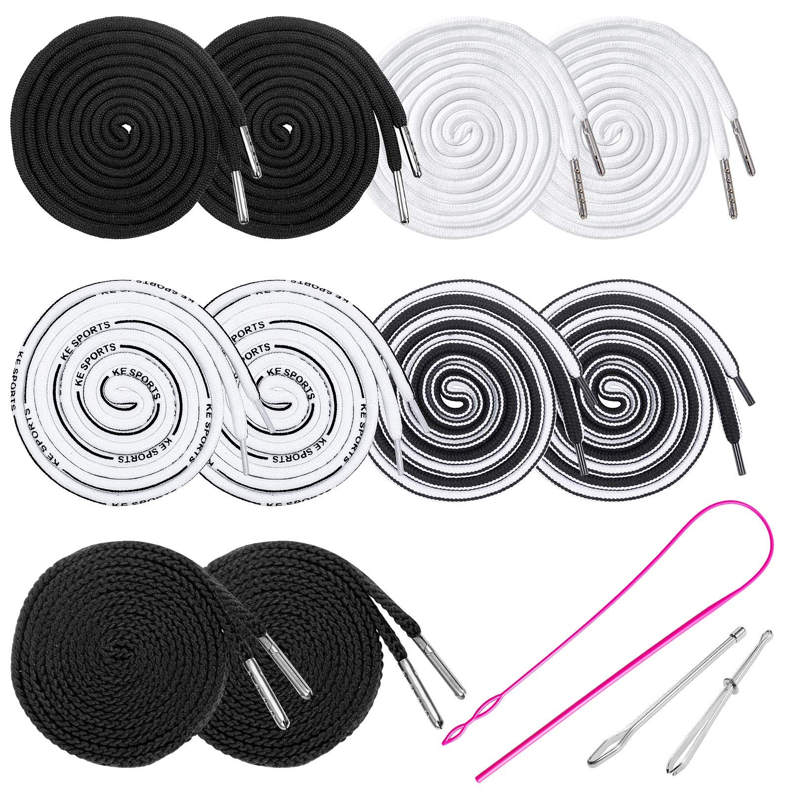 16 Pack Replacement Drawstrings for Sweatpants Shorts Hoodies with Flexible Threader, Black or White Universal Drawstrings for Jackets Coats Pants Swim Trunks Shoe Laces Tote Bags 51" Long
