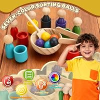 Jucărie educativă Montessori din lemn DNGH cu biluțe colorate în pahare pentru sortarea culorilor și numărare, pentru copii de 2-3 ani 3