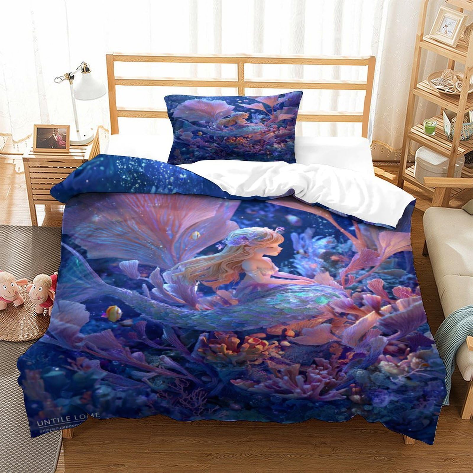 QDZHCPMYK Mermaid Duvet Cover Sets 2 PCS Hotel Quality Quilt Cover Bedding Sets Bed Covers with Pillowcases with Zipper Closure Breathable Stylish Comforter Single（135x200cm）