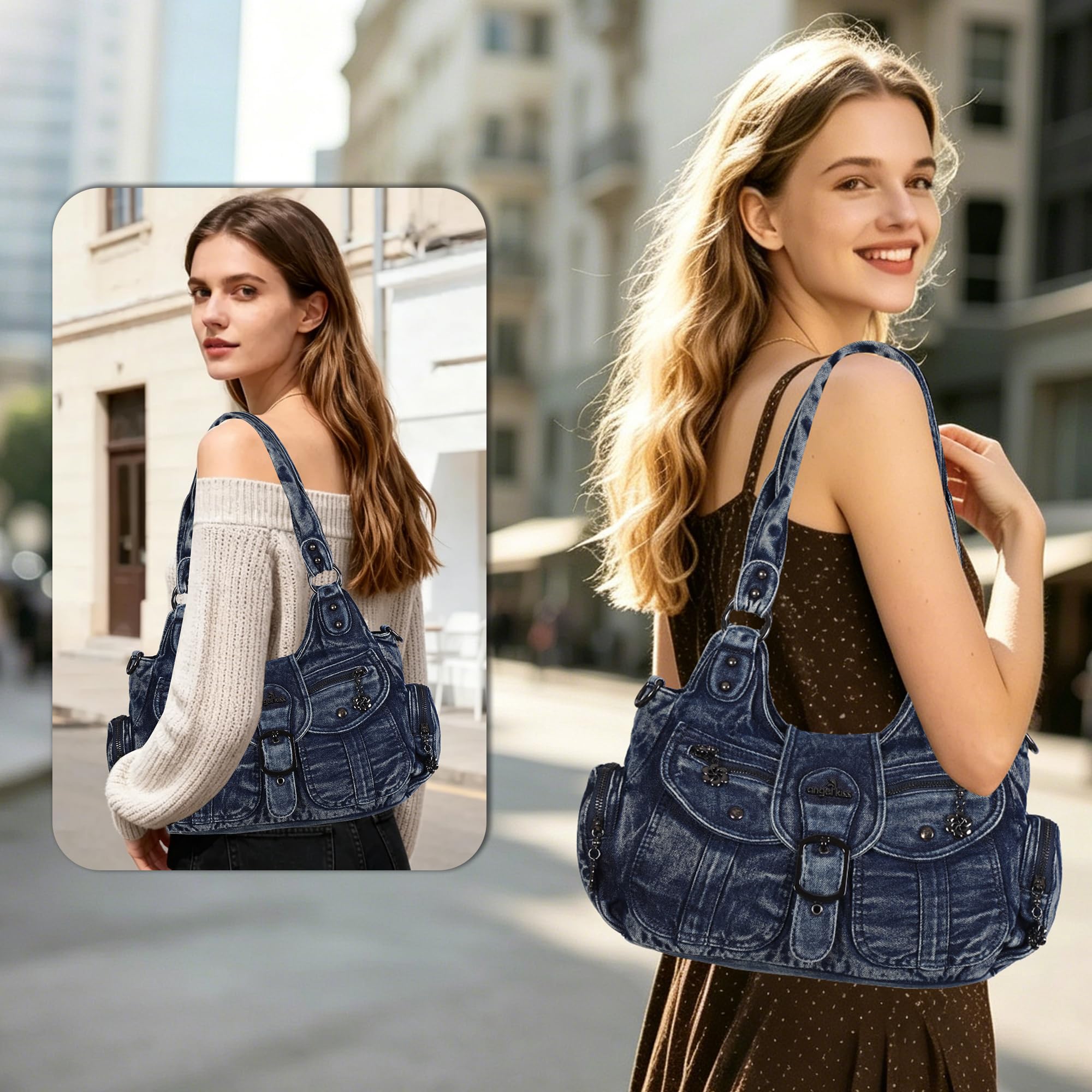 Angel Kiss Sac à Main Femme Souple Cuir PU Sac à Bandoulière Vintage Cabas Hobo Sac Fourre Multi-Poches élégant et spacieux pour Quotidien Travail Shopping et Voyage