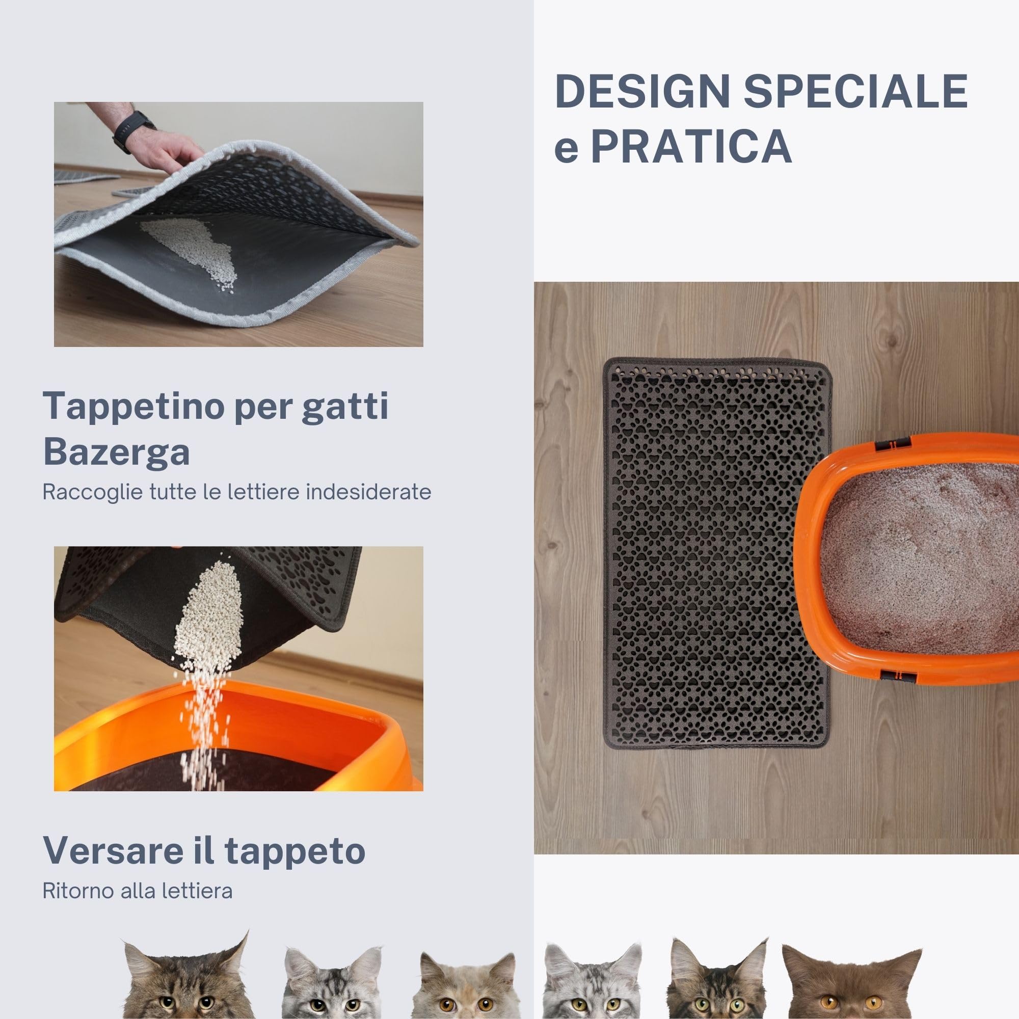 Tappetino Antiscivolo Gatti QWORK® , 90 X 76 Cm Tappetino Per Tappetino Lettiera Gatti - 4