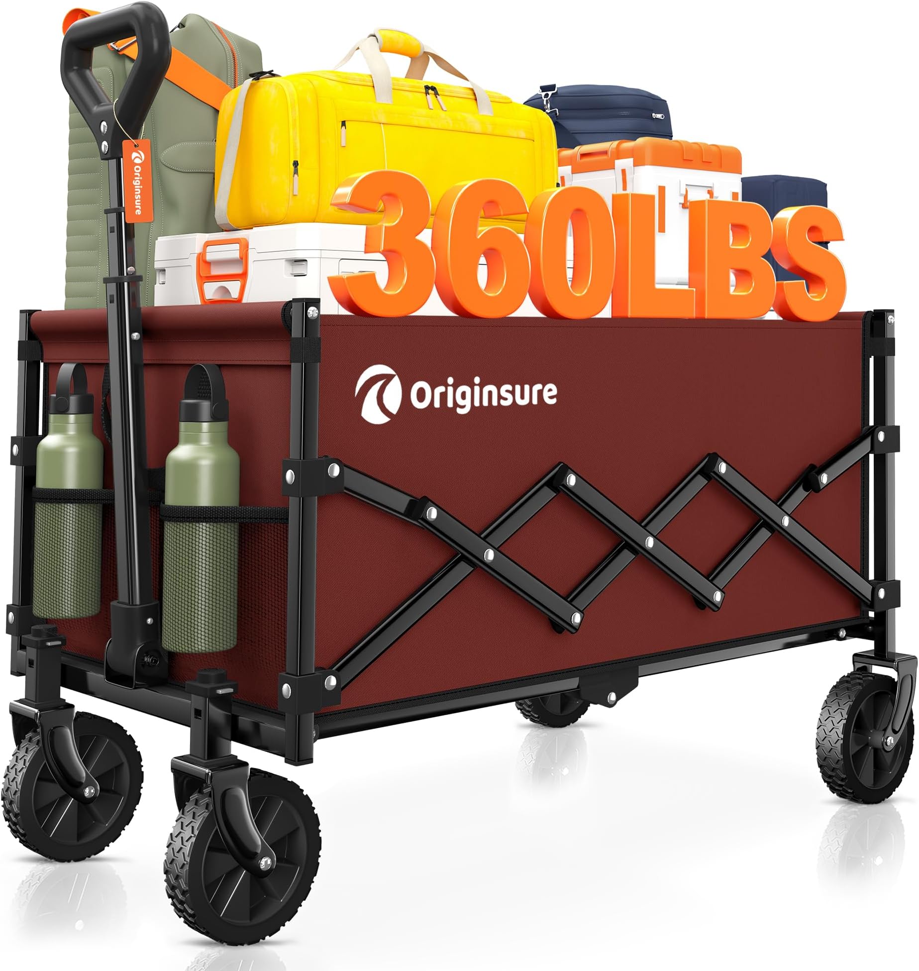 Collapsible Wagon Cart Foldable - Lightweight Portable Heavy Duty Folding Beach Wagons with Wheels - Outdoor Utility Carts for Grocery, Camping, Shopping, Sports with Large Capacity - Red