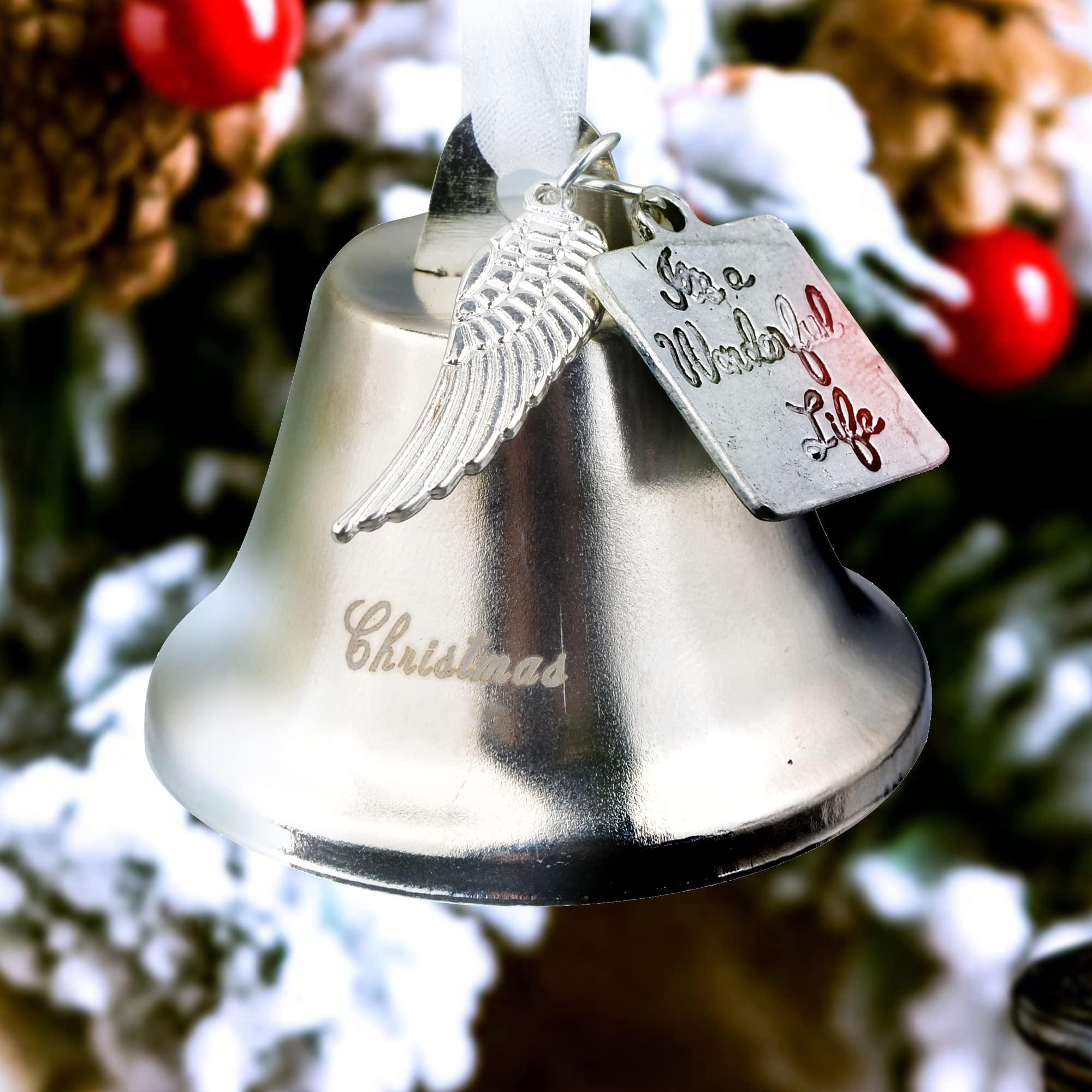 JUPPE Weihnachtsglocke „It's A Wonderful Life“ 2024 – Gold Gravierte Ornamente Mit Engelsflügeln, Perfekt Als Baumschmuck Oder Geschenk