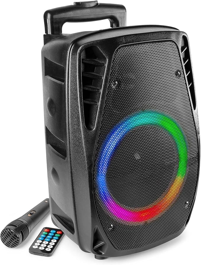 Fenton FT8LED Enceinte Sono Portable LEDs Bluetooth avec Batterie Intégrée - 300 Watts, Modes Lumineux, Entrée AUX, Télécommande, Une Enceinte Transportable Idéale pour Animer Vos Soirées