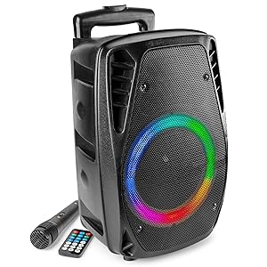Fenton FT8LED - Altavoz portátil con batería y LED Integrados, Potencia 300 W, tecnología Bluetooth 5.0, Reproductor MP3 Integrado y micrófono Incluido
