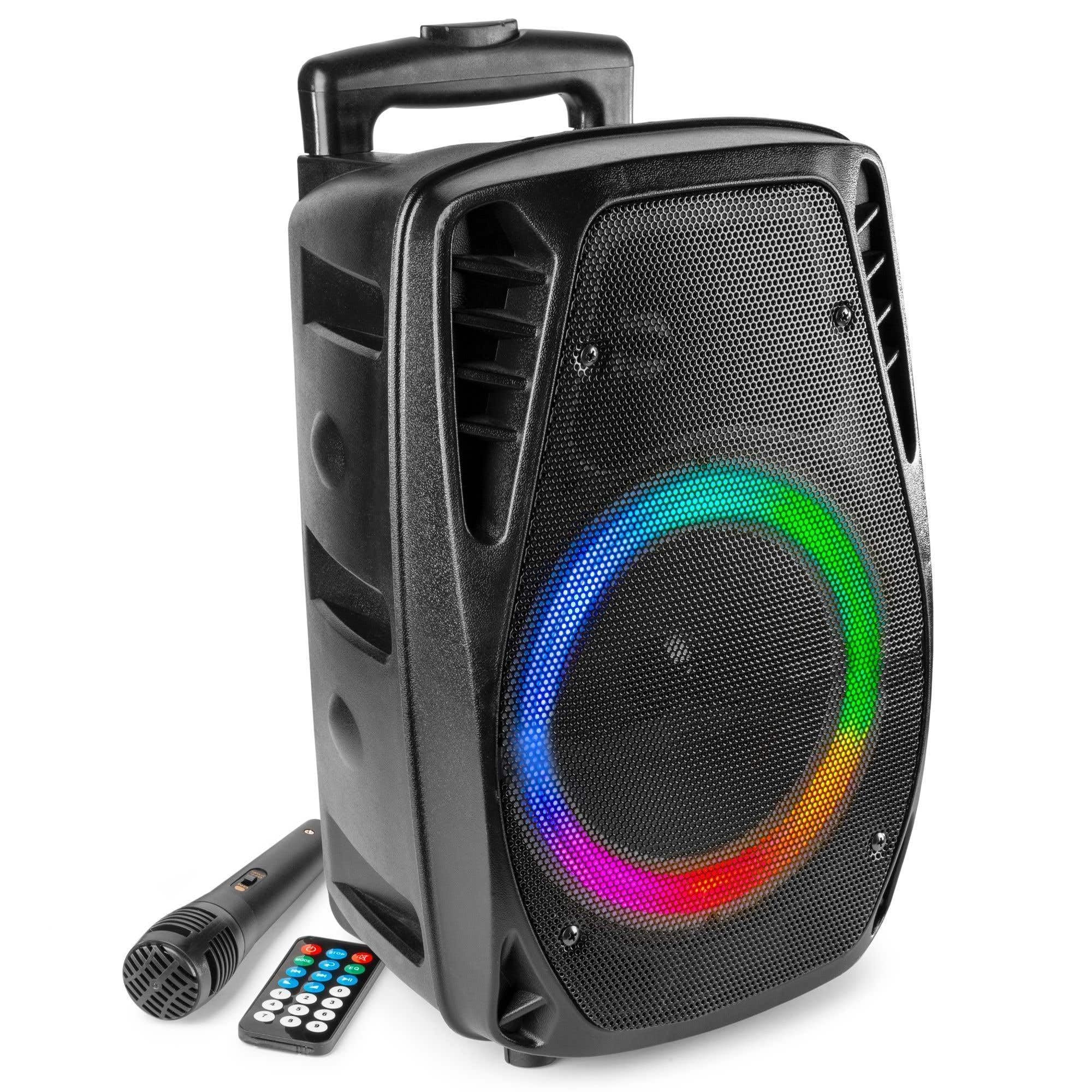 Fenton FT8LED-MK2 Portable Bluetooth Speaker Powerful 300W with Microphone with Cable, USB, MicroSD, Rechargeable Battery and LED Lights, Powerful Large Bluetooth Speaker for Karaoke, Parties and Events
