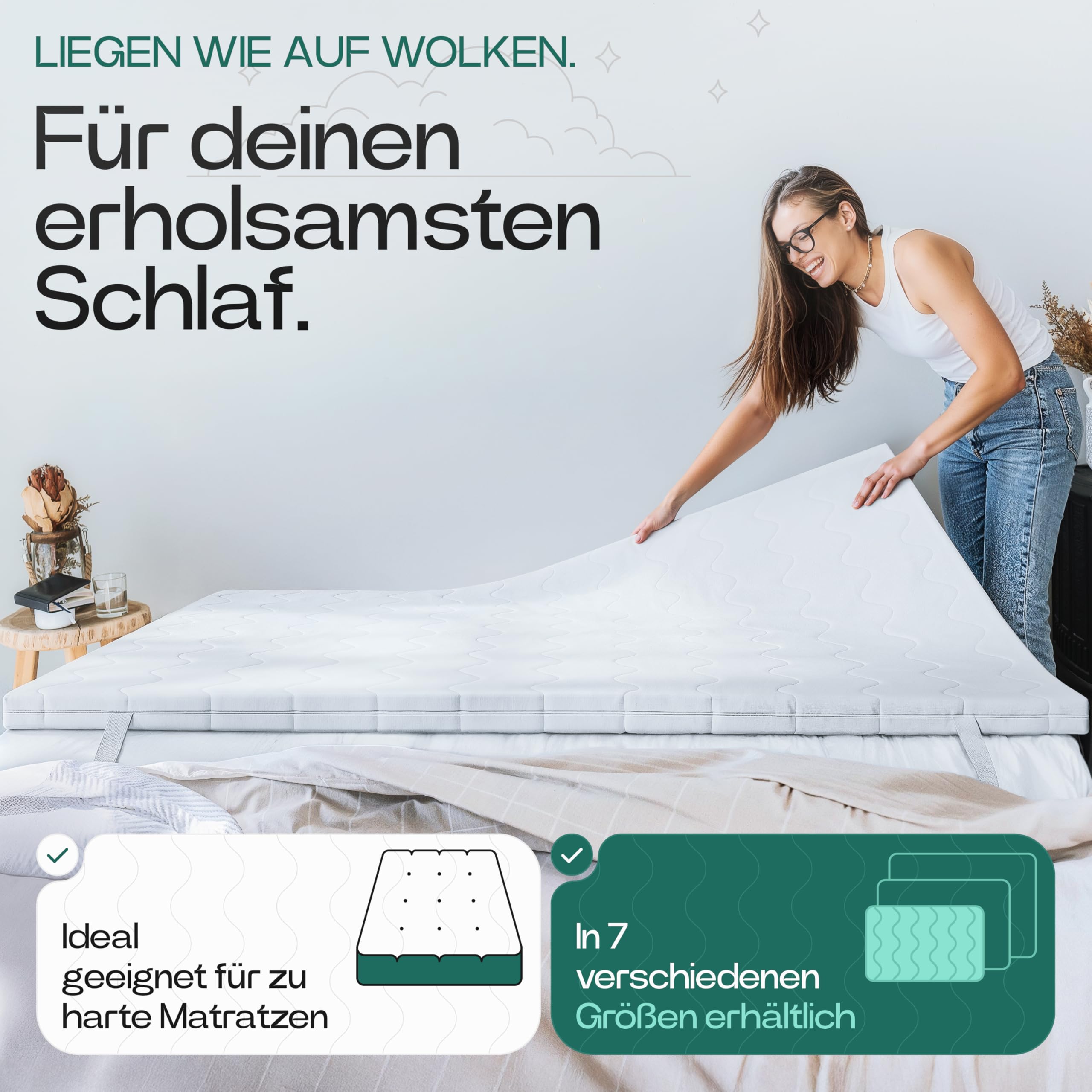 KNERST UNO Matratzentopper 90x200, Komfortschaum, Made in Germany, 5 cm | Matratzenauflage, Bett Topper, ergonomisch, atmungsaktiv, waschbarer Bezug, 4 Eckgummis, Komfortschaum Matratzentopper