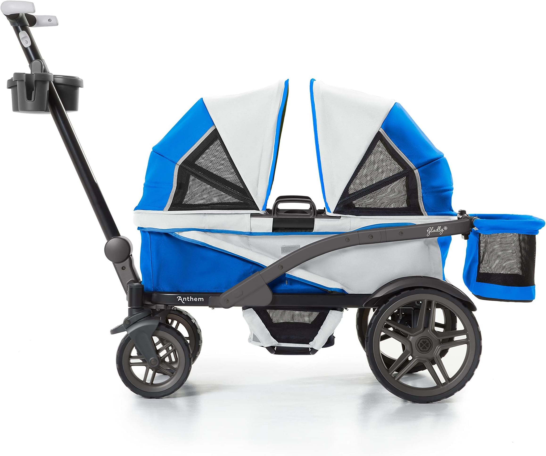Gladly Family Anthem2 2-Seat All-Terrain Wagon Stroller with Easy Push and Pull, Removable XL Canopies, and Sturdy, Safe Folding for Storage and Transport, Electric Silver