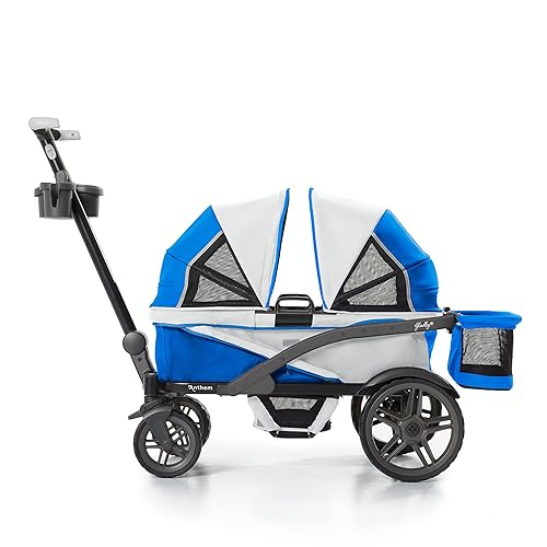 Anthem2 - Cochecito todo terreno de 2 asientos con fácil empuje y tirón, toldos XL extraíbles y plegable resistente, seguro para almacenamiento y
