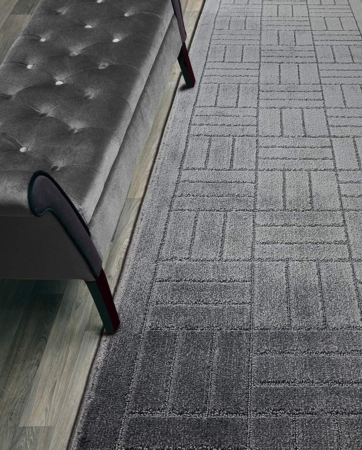 7 FT Long Non-Slip Washable Carpet Runner Rug with Rubber Backing, Custom Floor Mat for Kitchen Hallway Stairs Bedroom Bathroom Entry, Bricks Anthracite Grey, Your Choice of Length, (26" X 7')