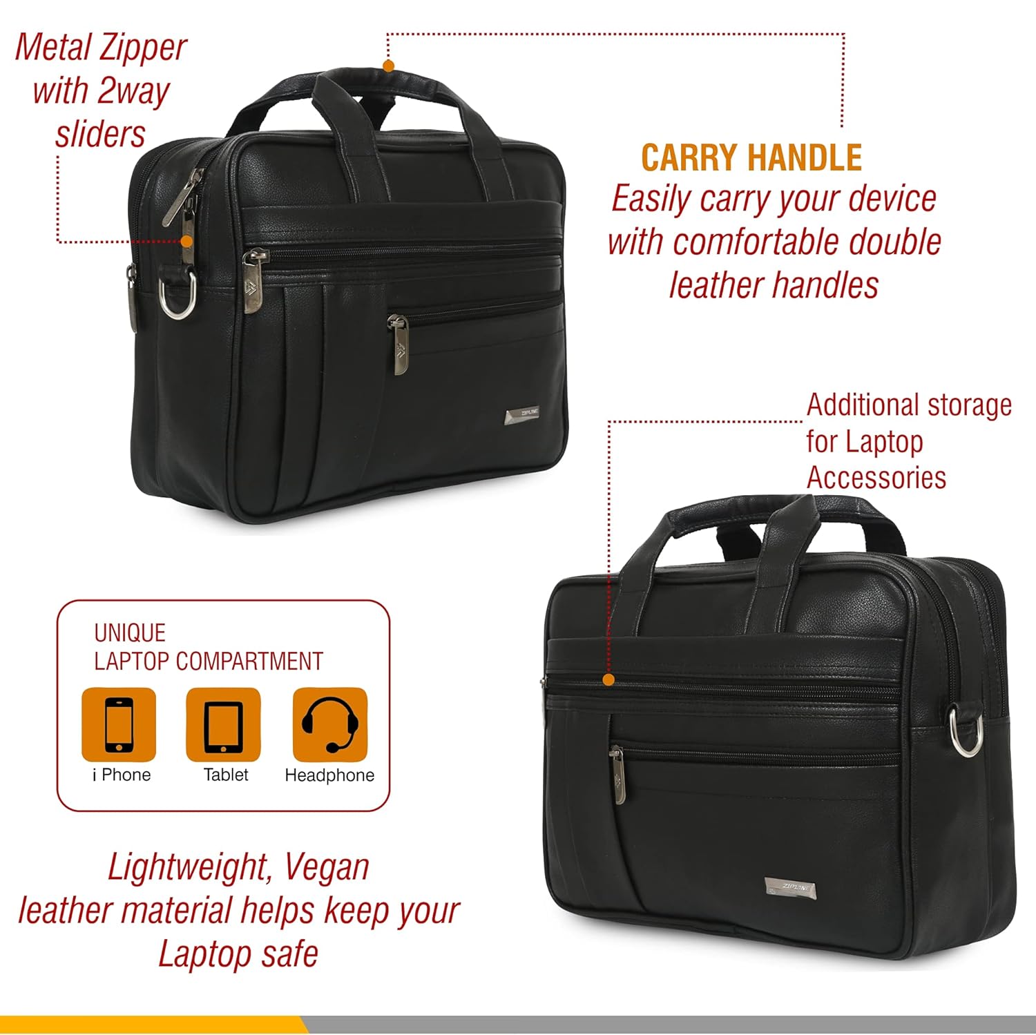 Zipline Office Faux Leather Small Laptop Bag for Men - Fits 13 inch Laptop/Tablet Messenger Bags for Mens (1-Black Bag) 24 818POLOTuFS. SL1500