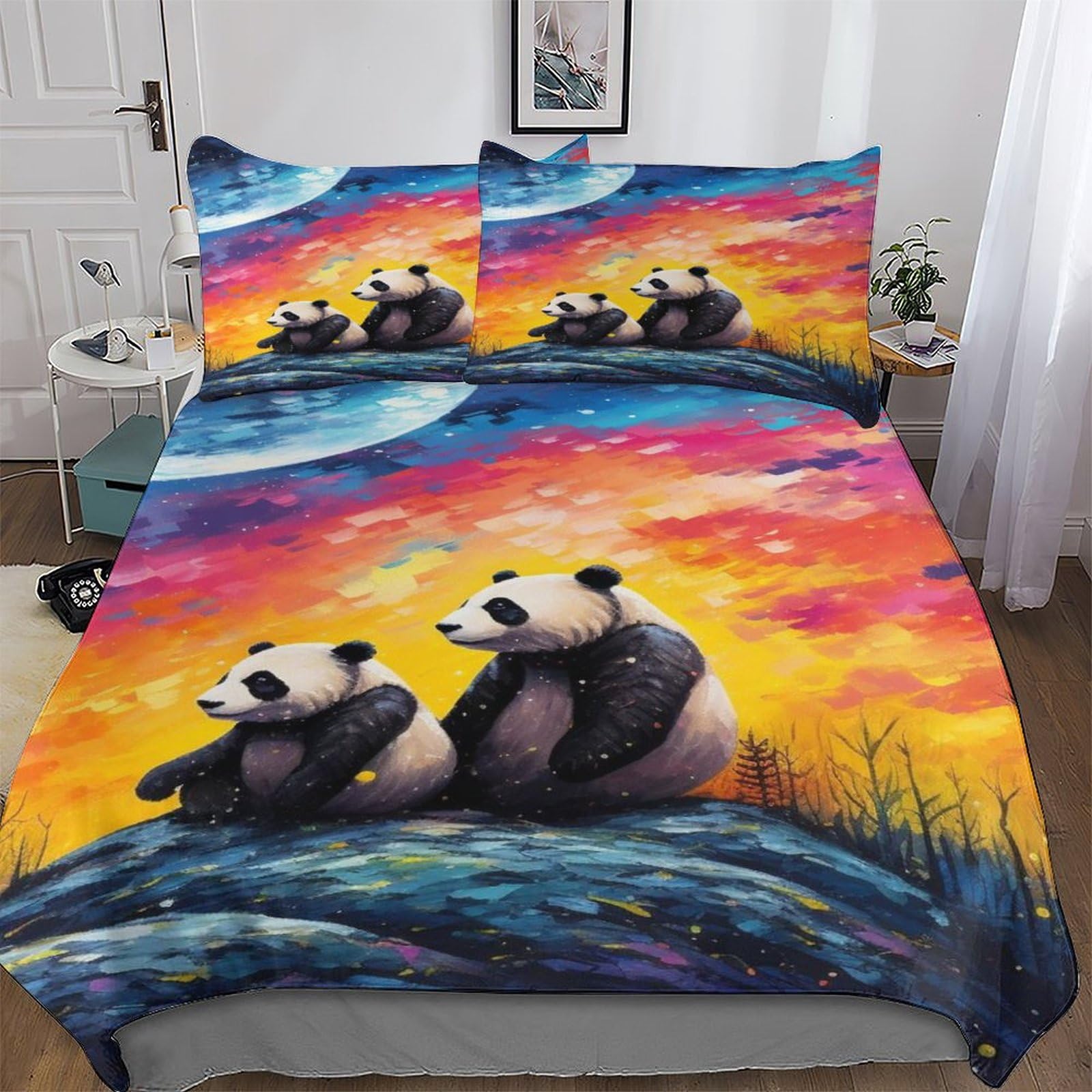 Housse de couette panda 3 pièces microfibre coton avec taie d'oreiller 220x240