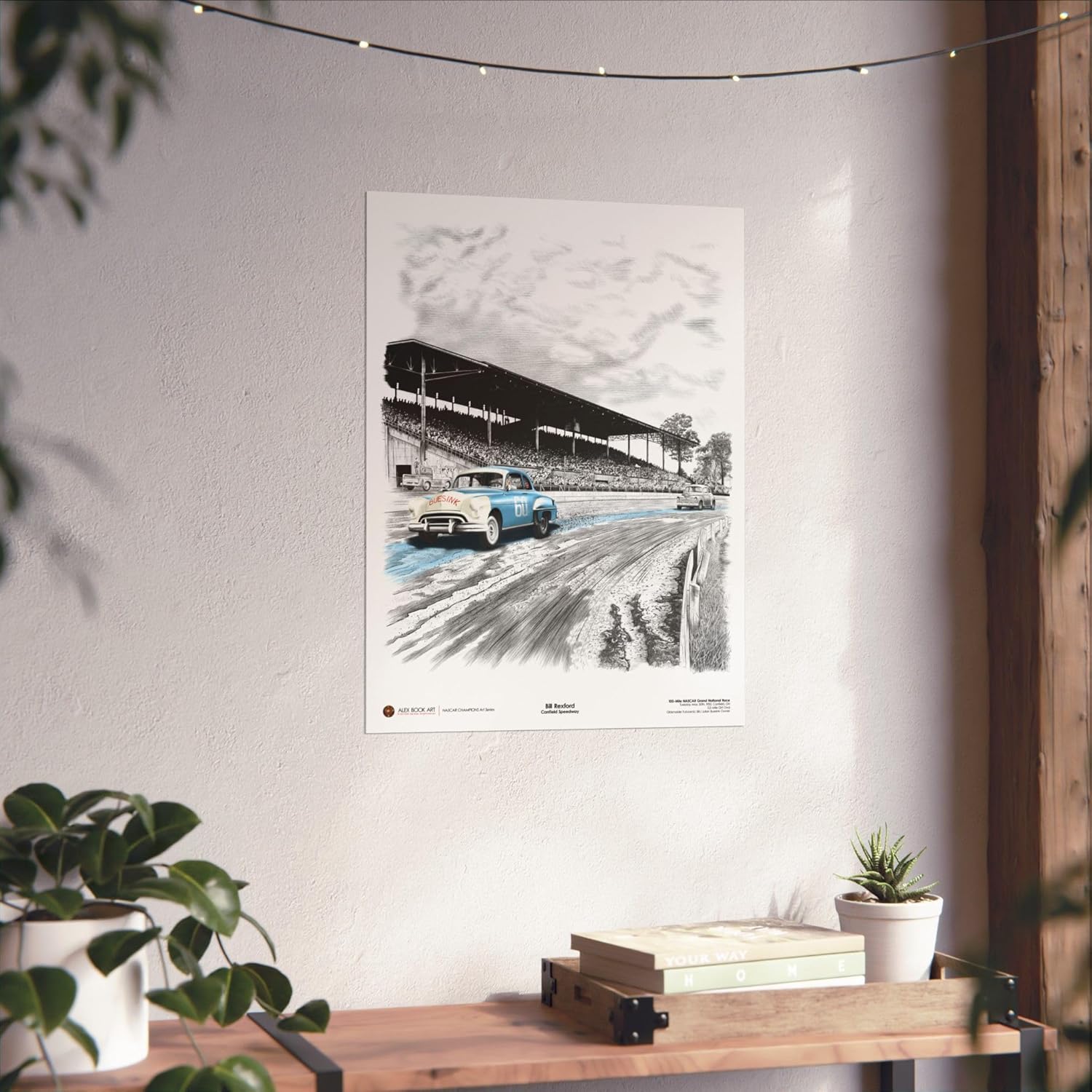 1950 NASCAR Canfield Speedway Art Print | Bill Rexford Oldsmobile Ink & Watercolor Wall Art | Classic Motorsport Car Poster | Best Home, Office, Garage Décor Gift for Racing Fans