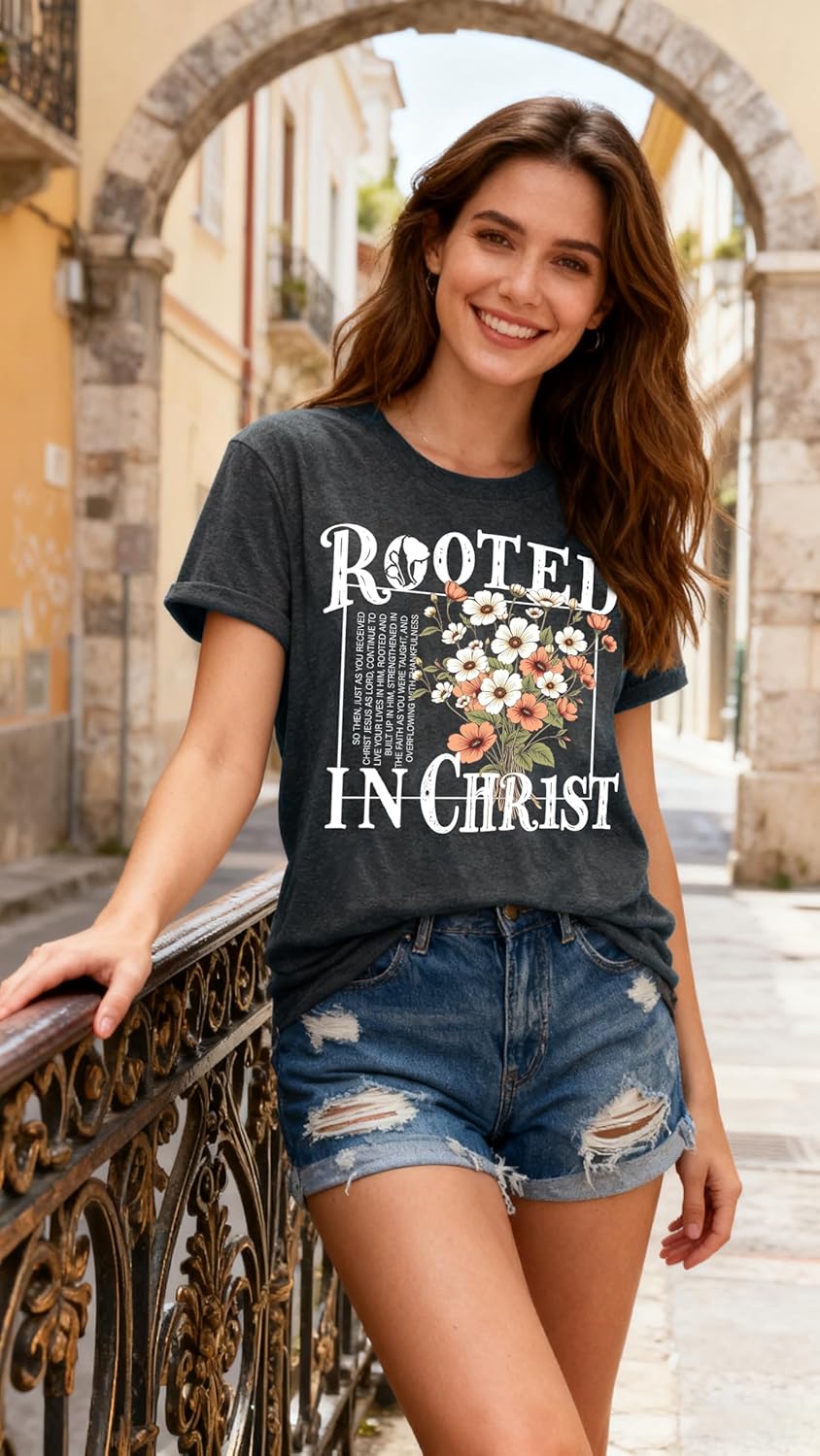 Christian Shirts for Women Kingdom Work Bible Verse T-Shirt Wildflower Print Graphic Tee Tops - Image 4