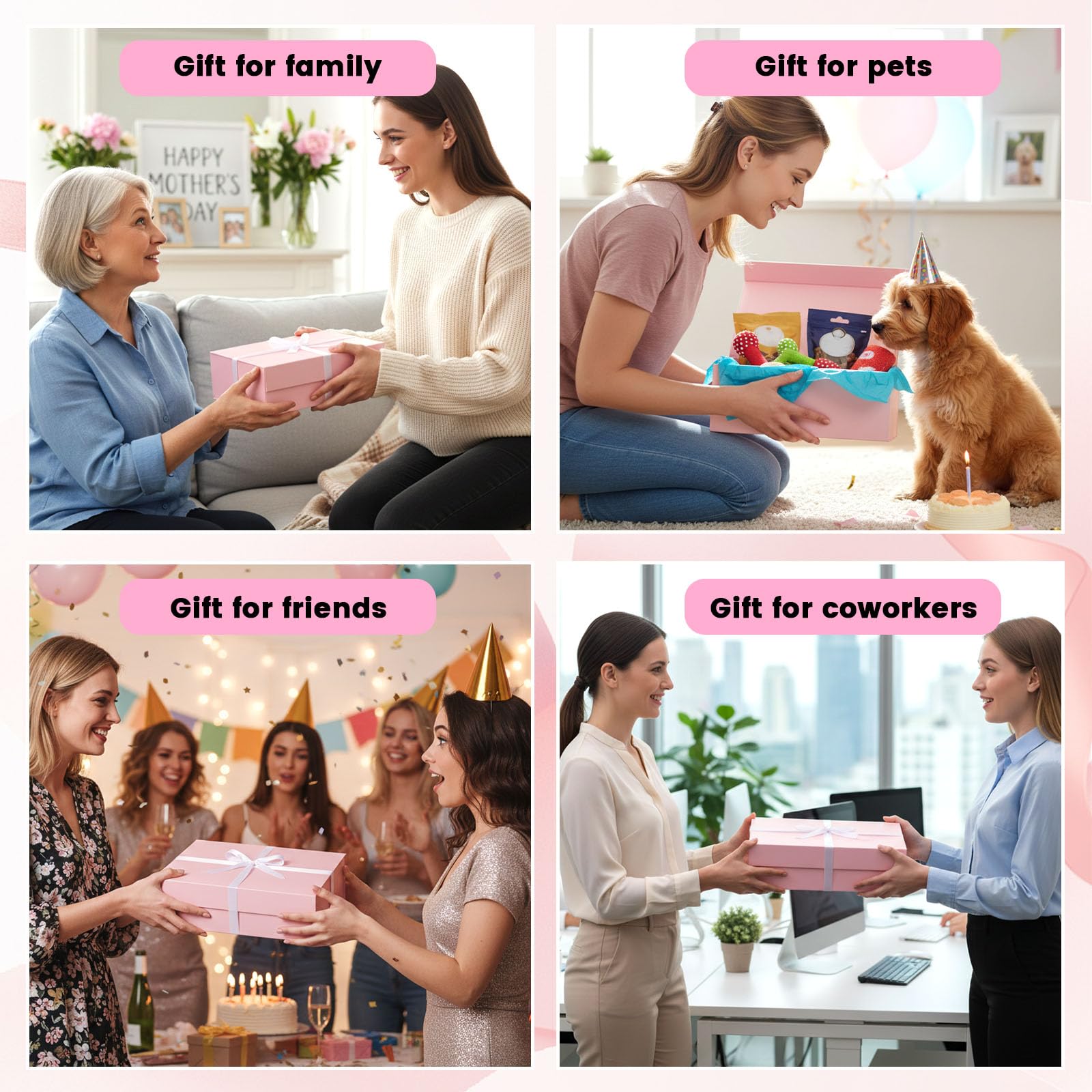 VGOODALL Pink Gift Box, 13x9x4 Inches Gift Boxes for Presents With Lids and Magnetic Closure Collapsible for Mother's Day, Bridesmaid Proposal, Weddings, Anniversary Present