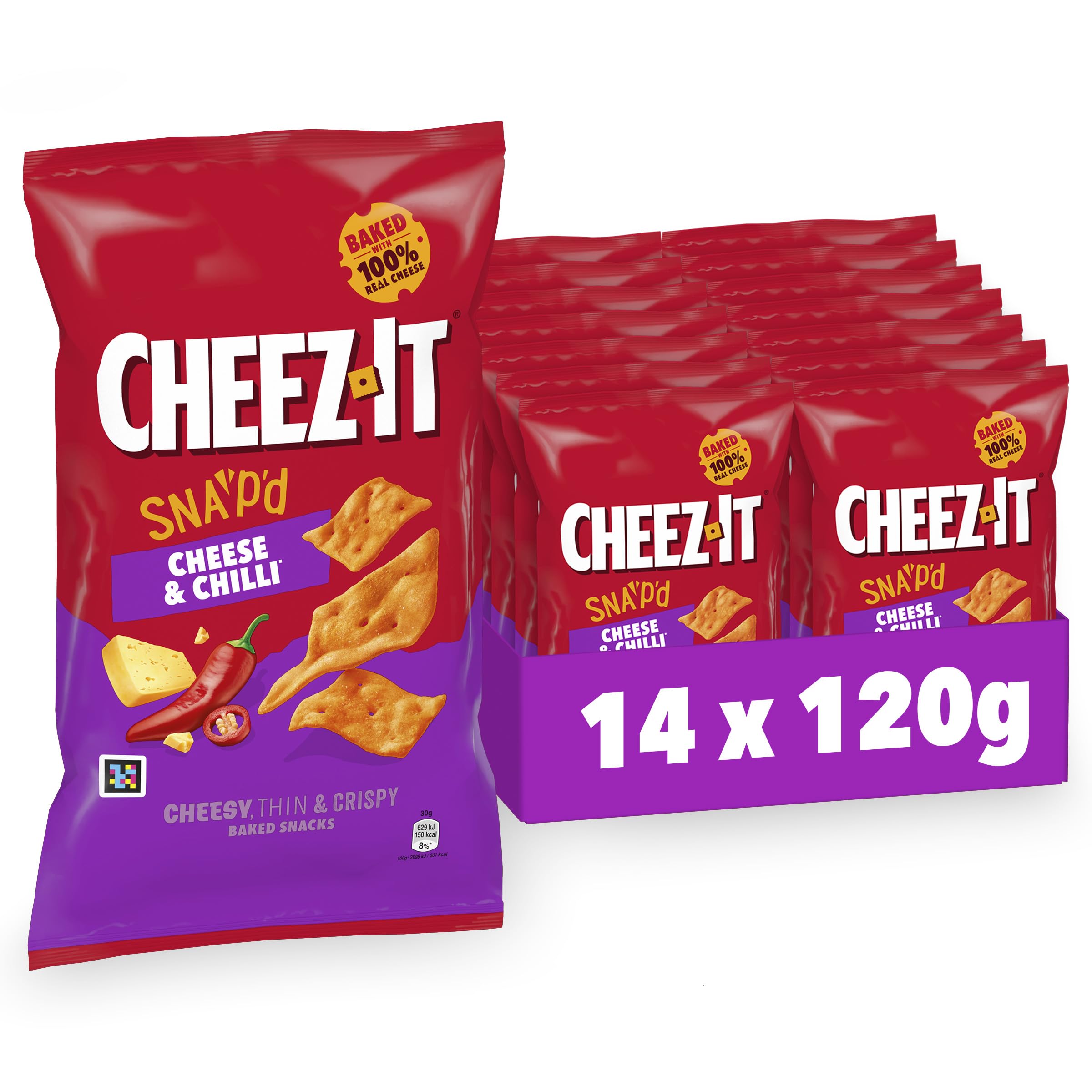 Cheez-It Snap'd Cheese & Chilli Chips 14 x 120 g pikante Käse Chips gebackener Snack