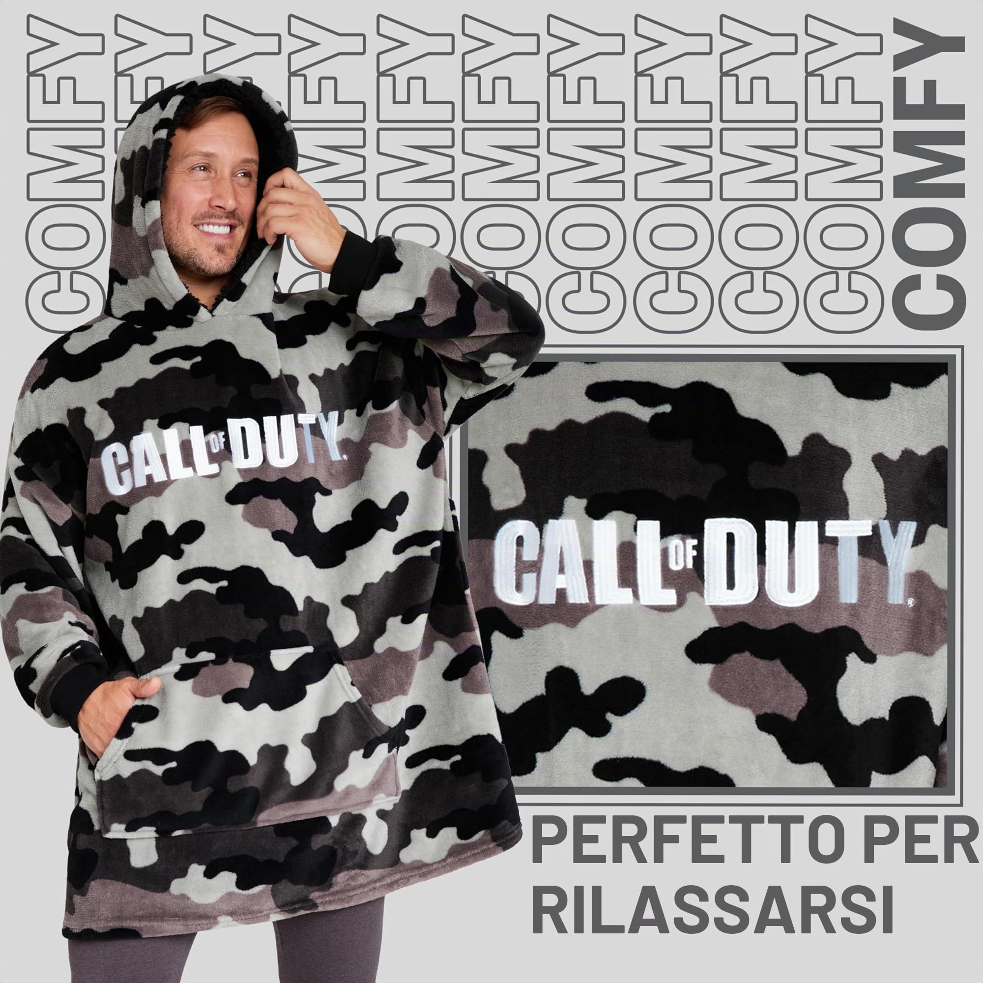 Call of Duty Felpa Coperta Uomo e Adolescenti, Mimetico Coperta Indossabile con Cappuccio Pile, Gioco Regali per Lui
