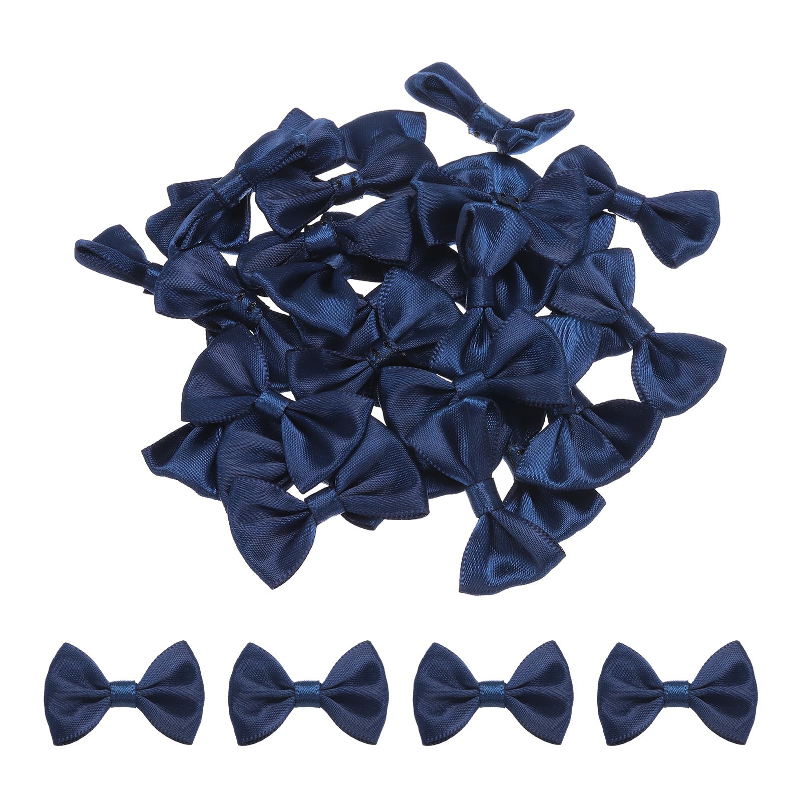 MECCANIXITY 30pcs Dark Blue Bow Ties 1.5"x1" Mini Bowknot for Crafting Little Satin Bows Bulk