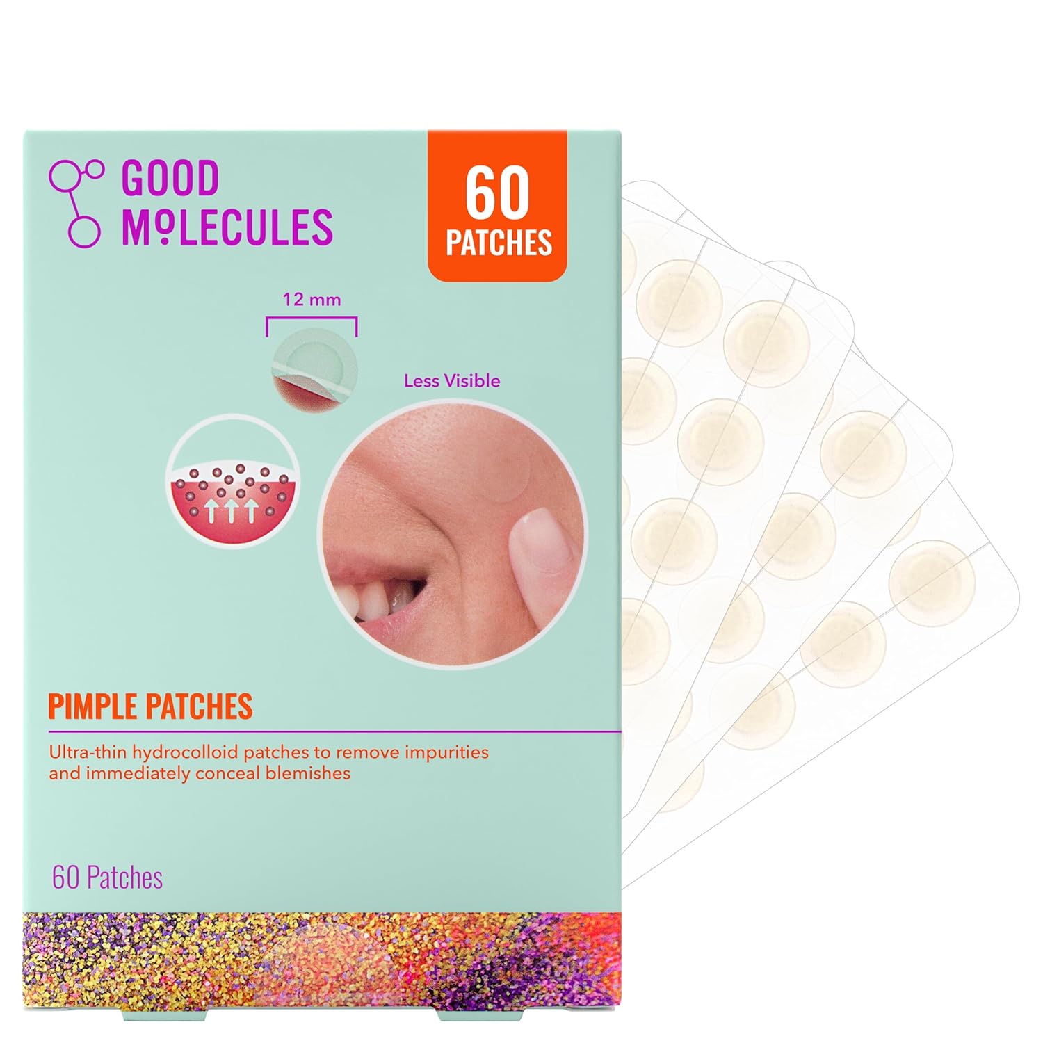 Good Molecules Pimple Patches for Face. 60 Pack 鈥?Ultra-Thin Hydrocolloid Acne & Zit Patches. Invisible Under Makeup. Clinically Tested Acne Spot Treatment