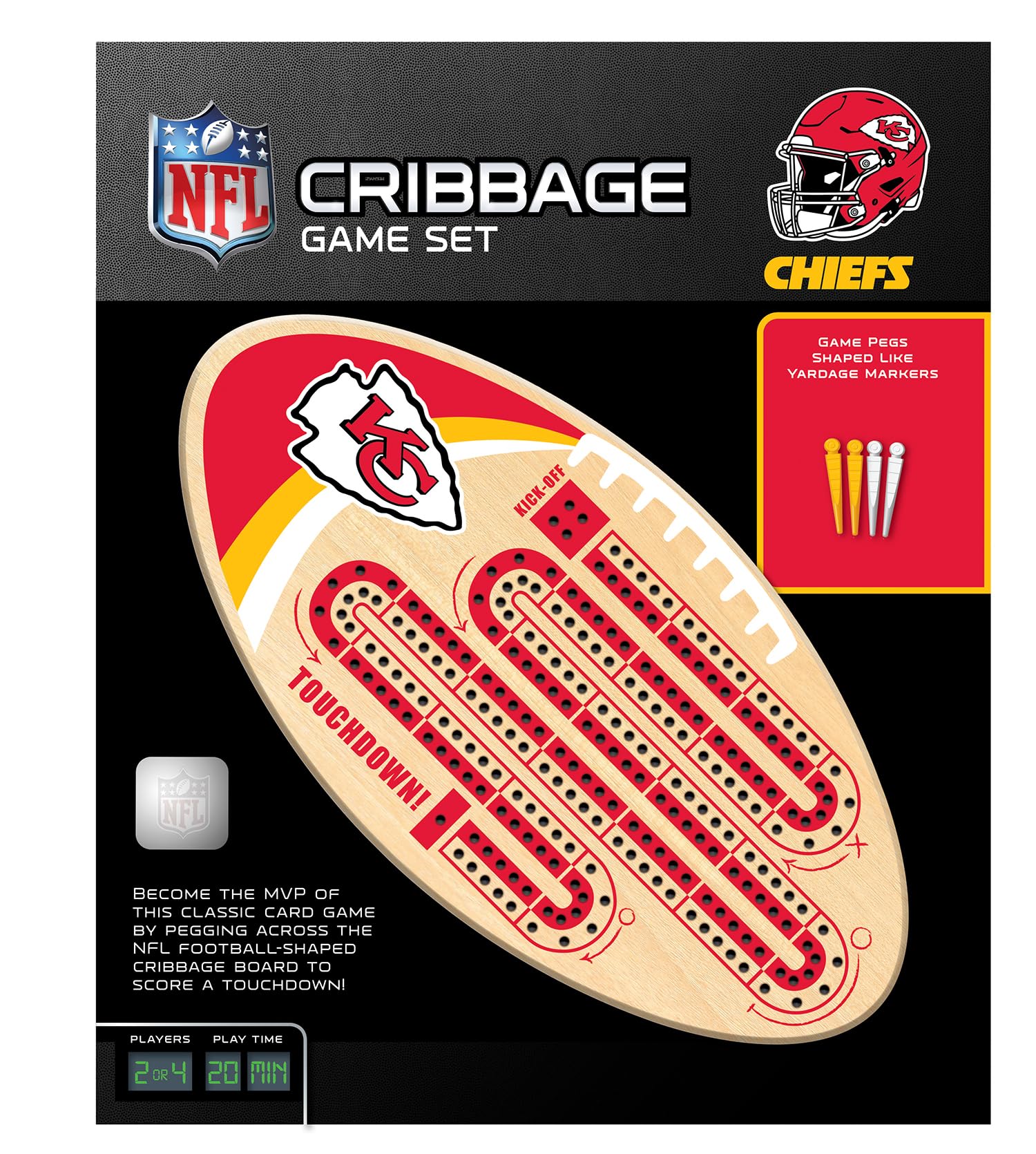 Masterpieces Officially Licensed NFL Kansas City Chiefs Wooden Cribbage Game for Adults