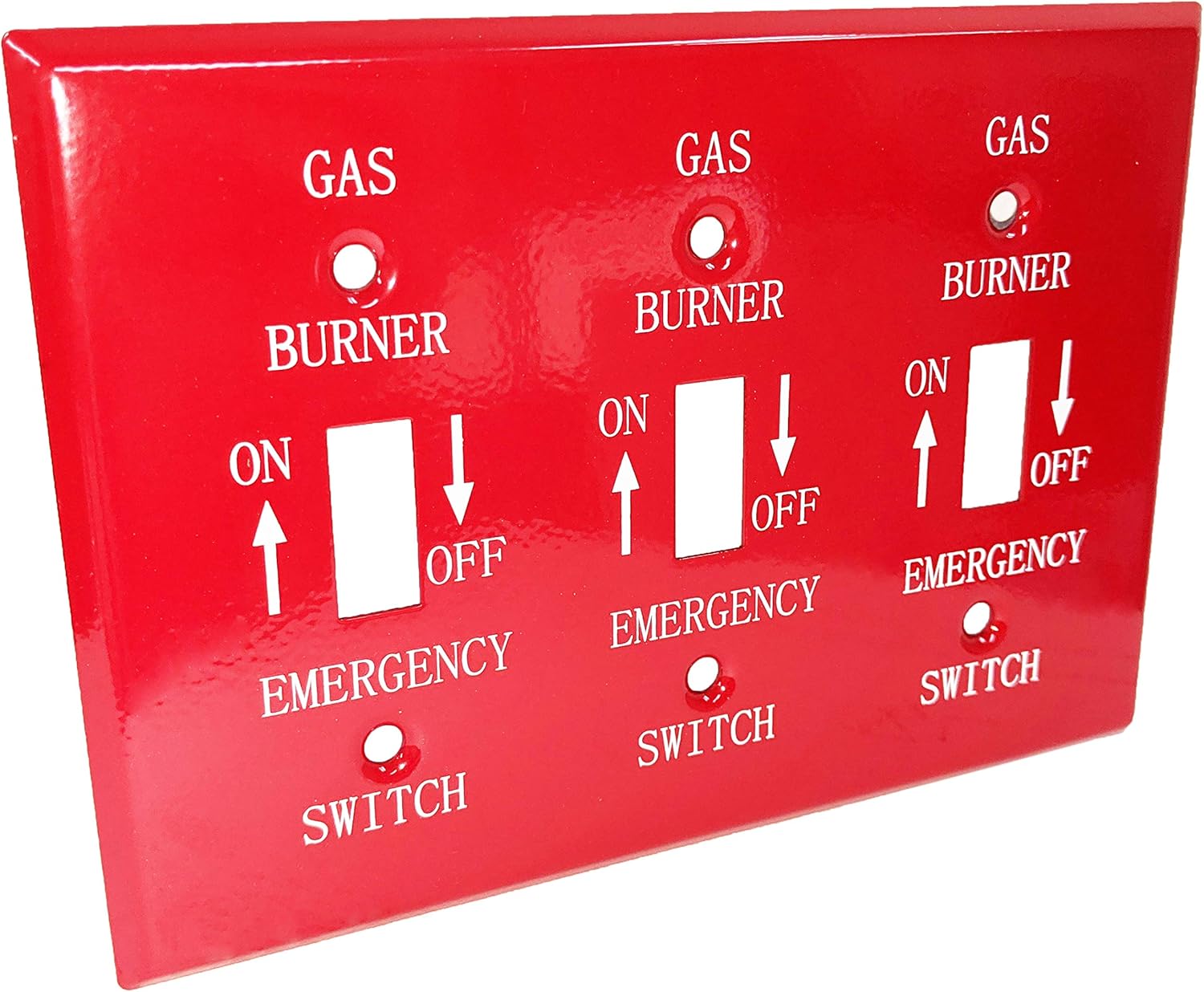 Red Metal Emergency GAS Burner Furnace Wall Plate Cover 3-Gang Toggle Switch