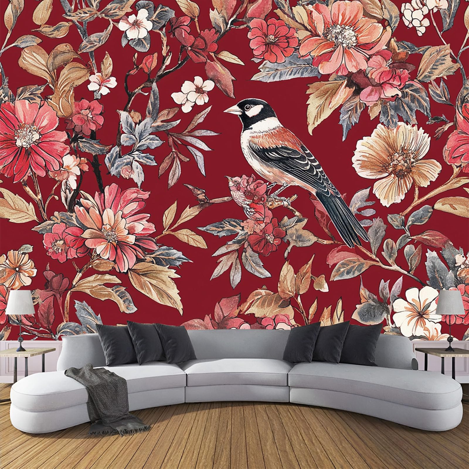 Papier peint panoramique floral rouge 150x105 cm pour salon