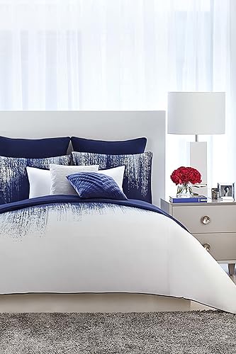 Vince Camuto - Juego de edredón y funda de almohada Queen - Patrón abstracto de pinceladas - Colección Lyon - AzulBlanco FullQueen disponible en Yaxa Venezuela