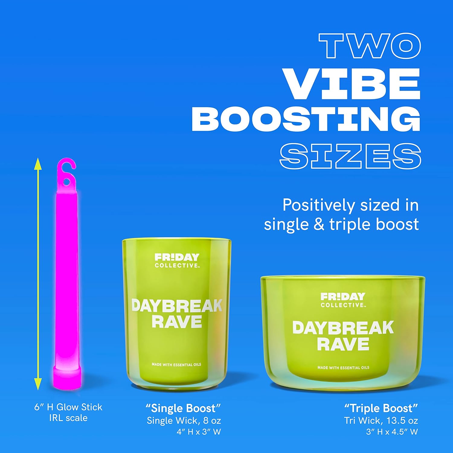 Friday Collective Daybreak Rave Candle, Fruity Gourmand Scented, Made with Essential Oils, 3 Wicks, 13.5 oz : Everything Else