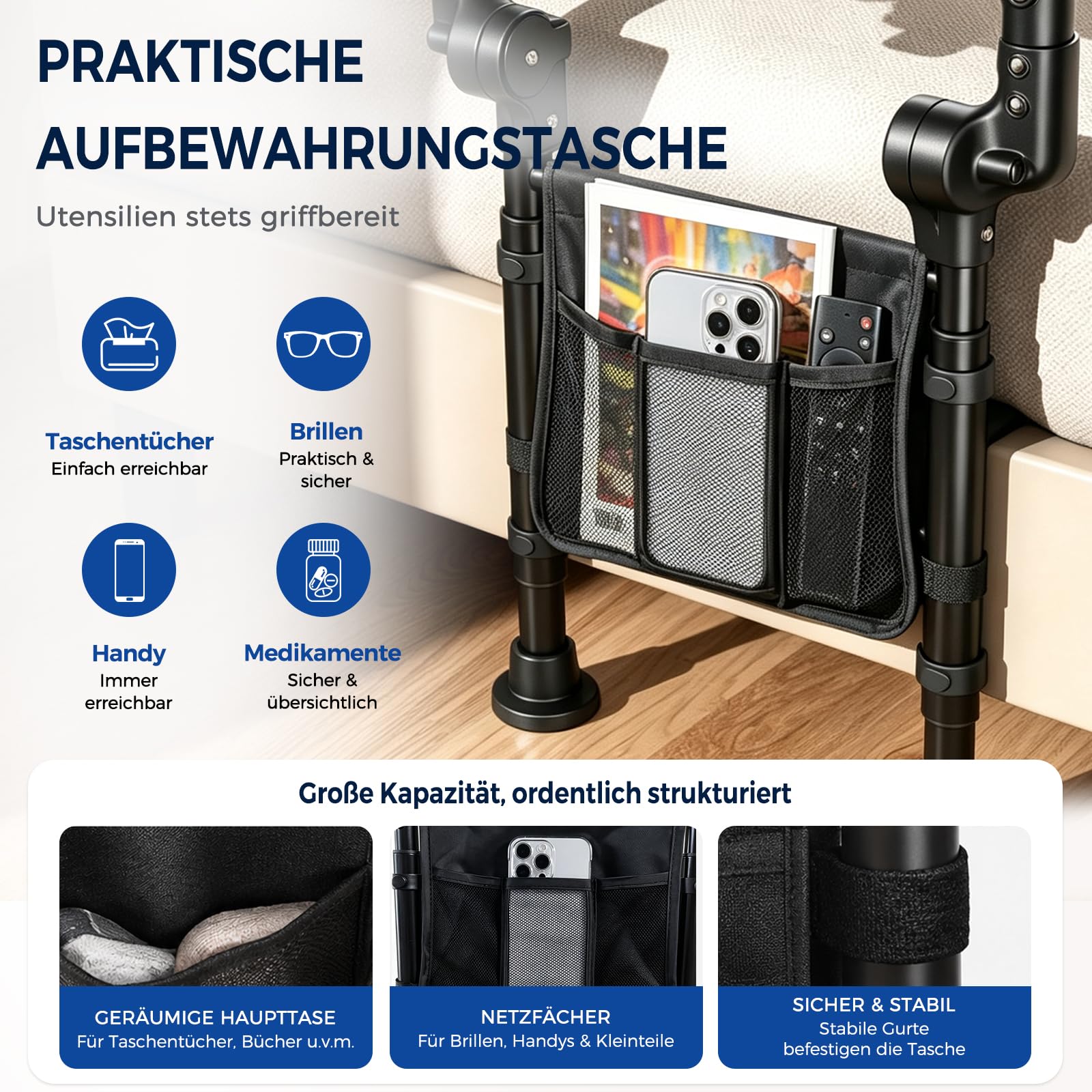 NJUN Aufstehhilfe Bett Senioren, Klappbar, Höhen- & Breitenverstellbar