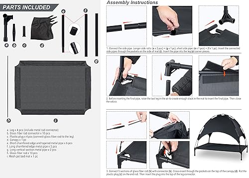 Miniatura 6 de Heeyoo Cama elevada para perros con toldo, cuna para perros al aire libre con toldo extraíble, cama de refrigeración portátil elevada para mascotas