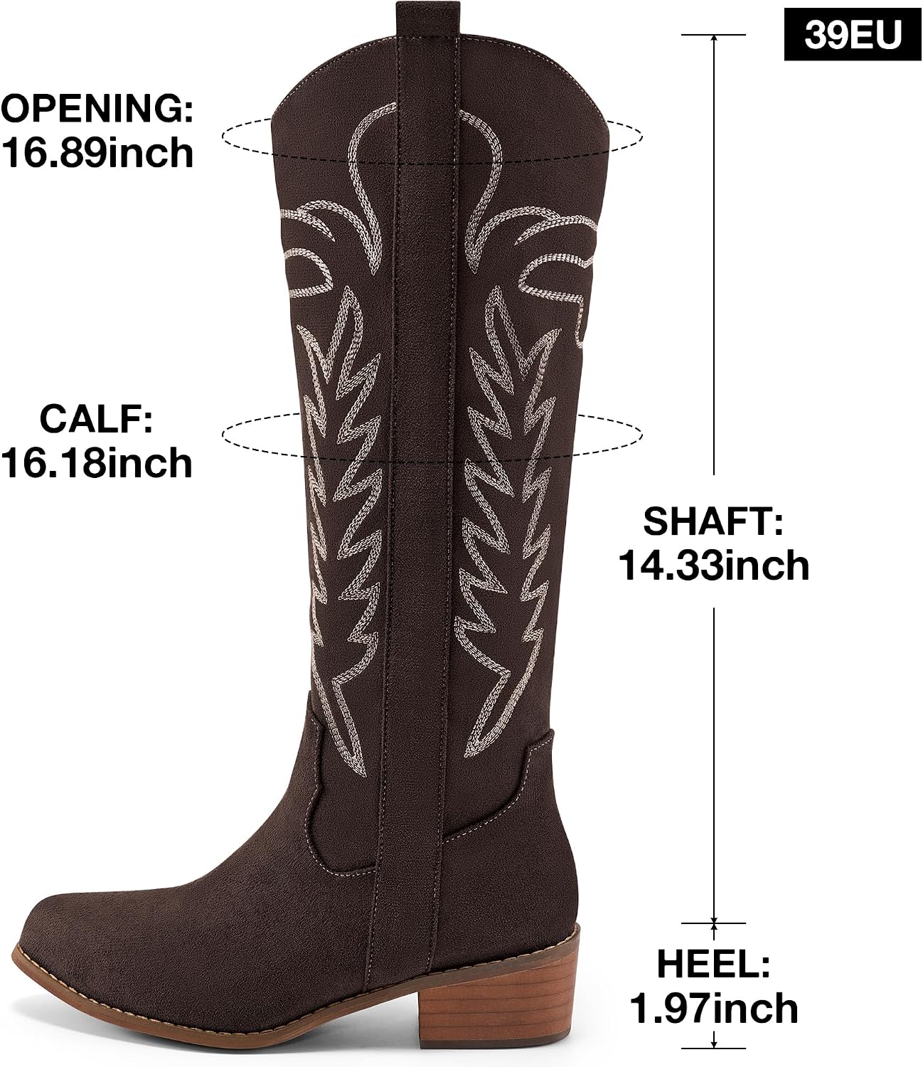 Ecetana Cowboy Boots for Women Knee High Suede Western Cowgirl Boots Pointed Toe Chunky Heel Tall Boot for Party Concert