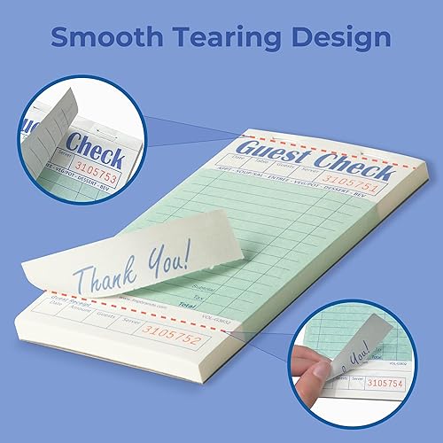Miniatura 4 de FMP Brands Libros de cheques de invitados para servidores, bloc de notas de servidor, paquete de 5 (250 hojas), verde con recibo de invitados, blocs