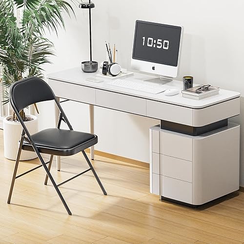 Miniatura 7 de Bonnlo Silla plegable con cómodo cojín acolchado y respaldo, sillas plegables portátiles para exteriores, eventos de oficina, bodas, piel sintética,