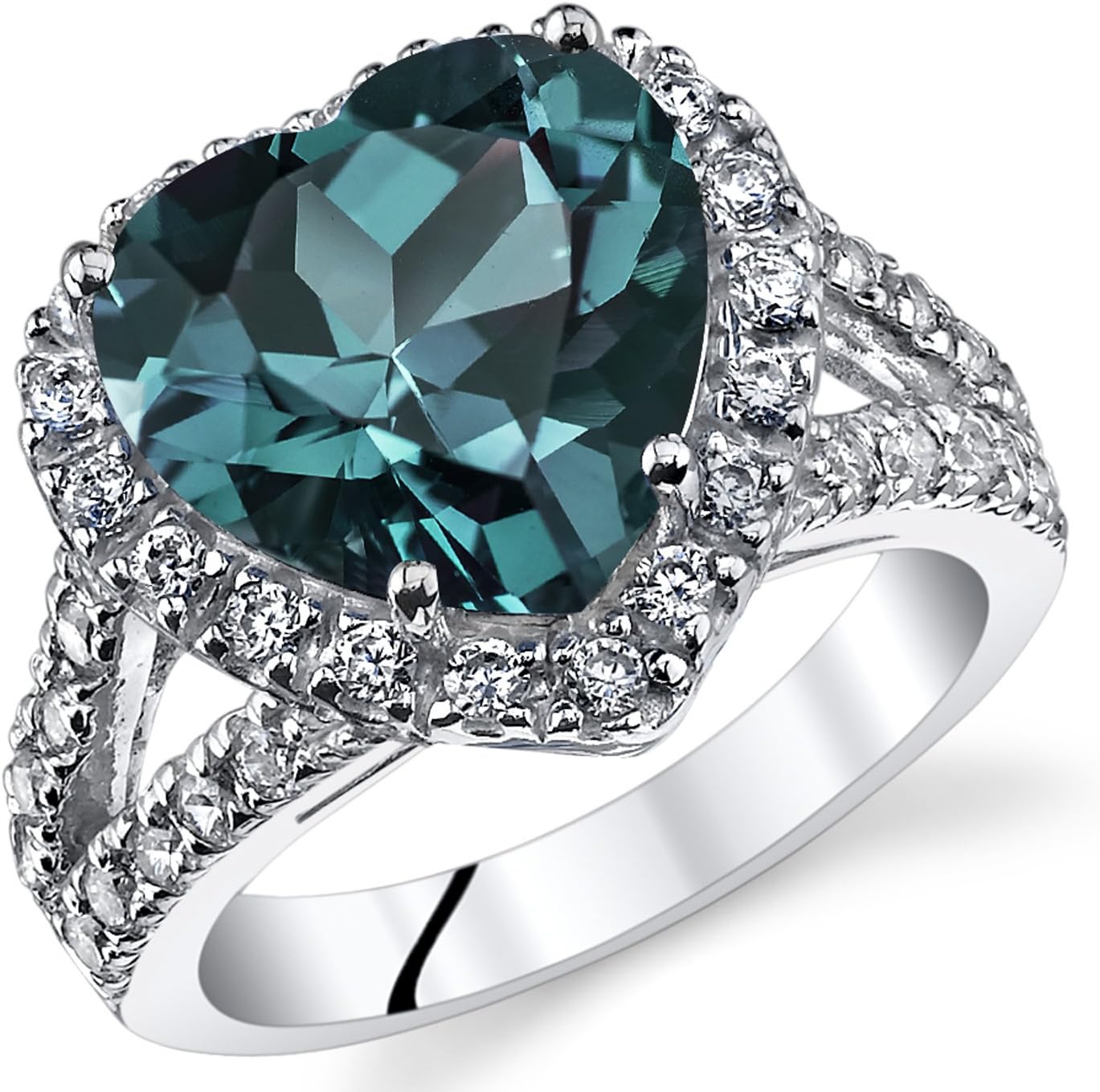 PEORA Simulated Alexandrite Signature Heart Ring for Women 925 Sterling Silver, Large Color-Changing 5.50 Carats Heart Shape 11mm, Sizes 5 to 9