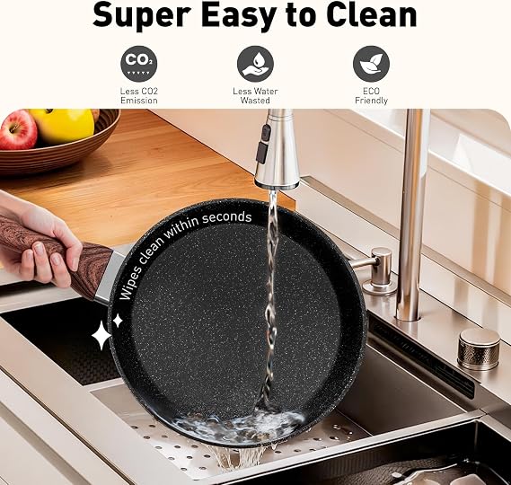 Kitchen Academy Non Stick Cookware, Pots Pans Sets with Lids 15PCS Black