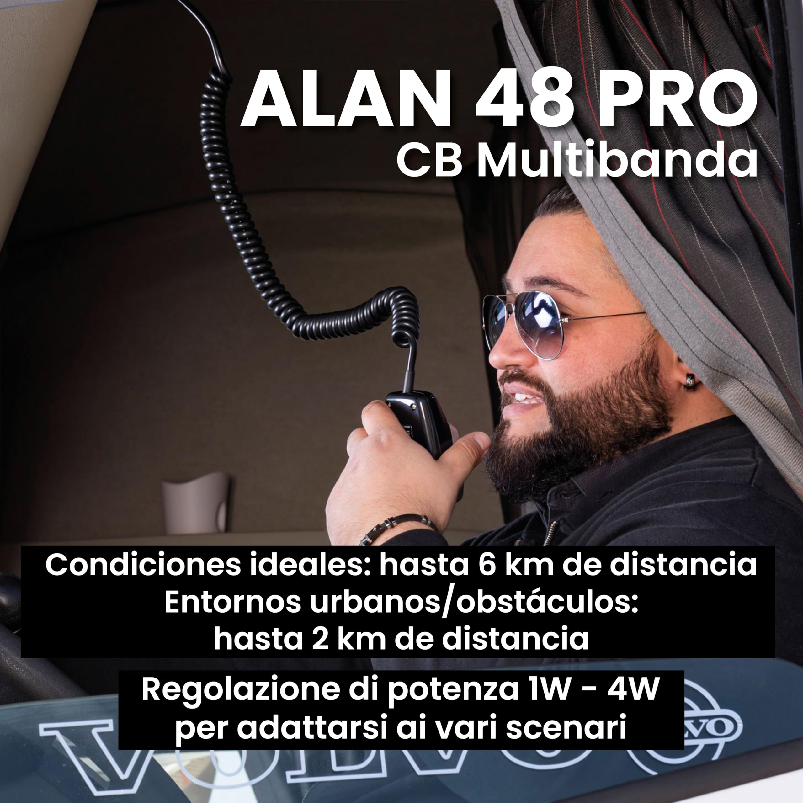 Midland - Emisora CB ALAN 48 PRO, Radioaficionado Multibanda para Vehículo sin Licencia, Potencia Ajustable 1W/4W, Pantalla LCD, SCAN, Dual Watch, RF Gain, Filtros ANL y Noise Blanker, Micrófono 6 Pin