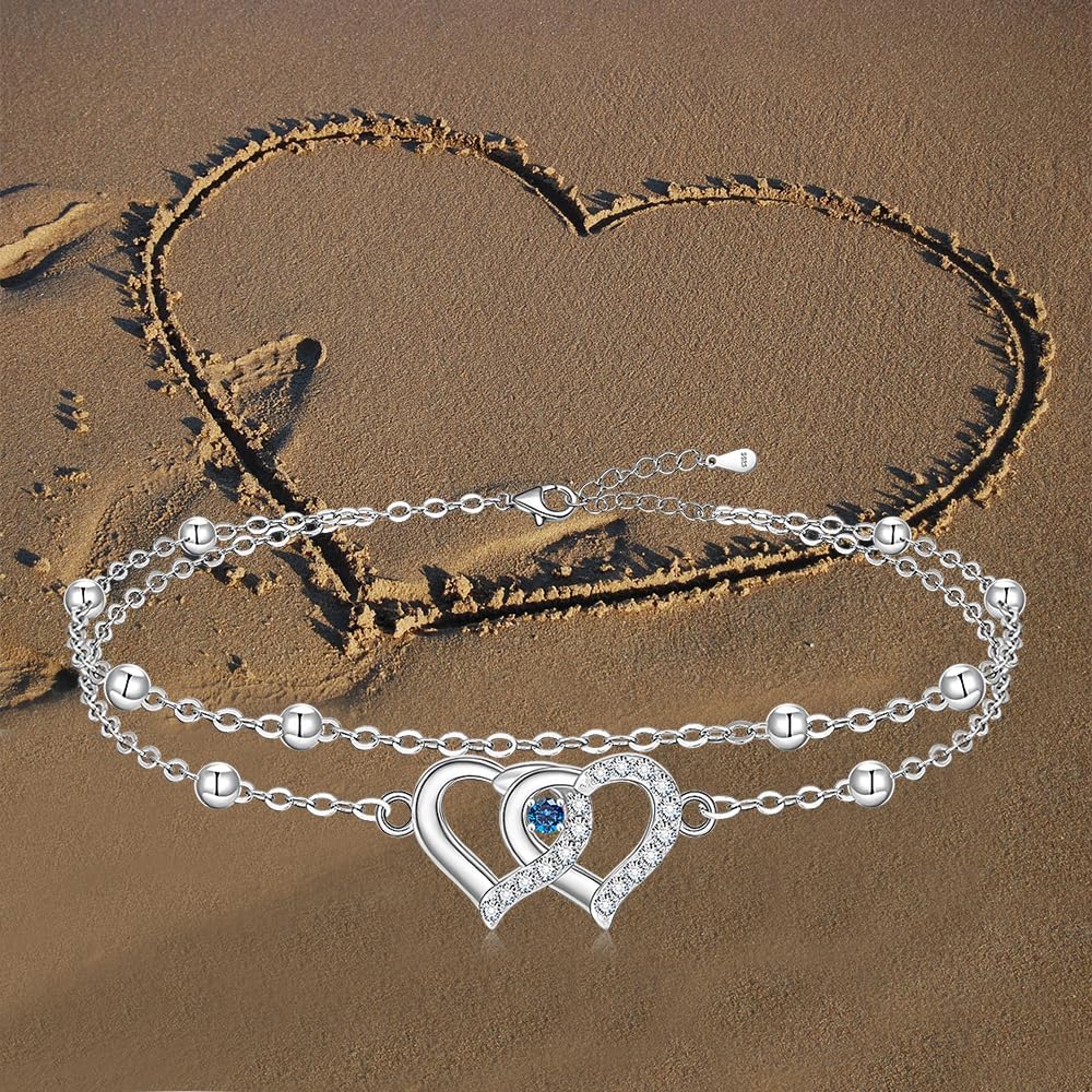Fenthring Heart Anklet for Women Sterling Silver 925 Heart Ankle Bracelets Adjustable Jewelry for Holiday Summer - Image 4