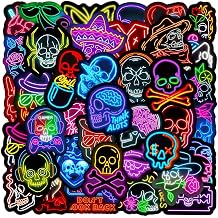 Neon Skull Stickers 50 Pcs Vinyl Horror Sugar Skull Waterproof Sticker for Water Bottle Computer Laptop Skateboard Car Bike Guitar,Funny Cool Halloween Mexican Day of Dead Decals for Teens Adults