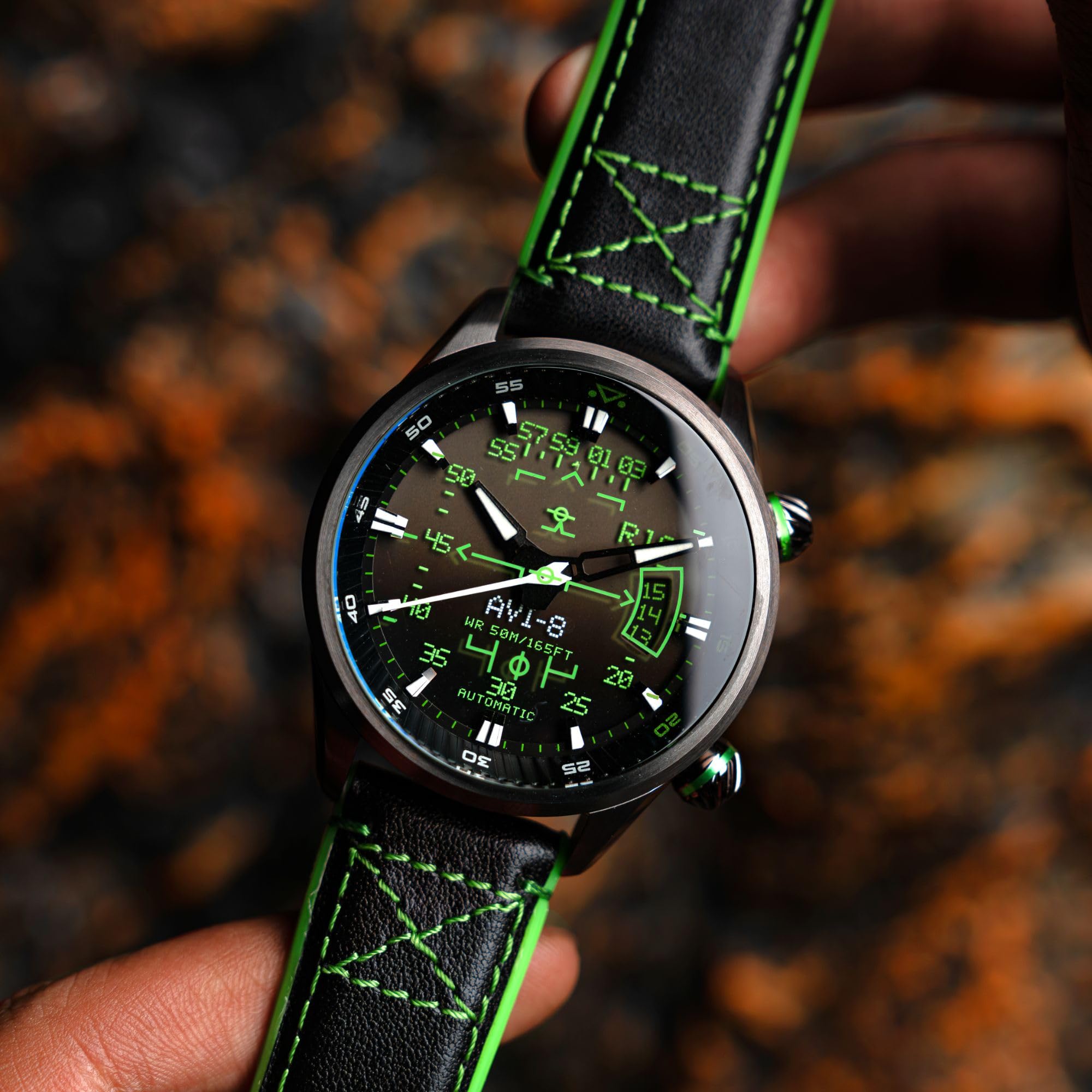 AVI-8 Hawker Harrier HUD Automatikuhr für Herren, 44 mm, mit Gummi-/Lederband, AV-4117