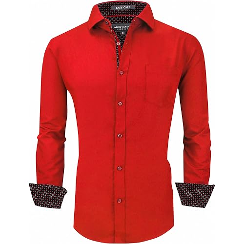 Alex Vando Mens Bamboo Stretch Dress Shirts Wrinkle Free Regular Fit Shirt | UPF30 UV shielding,Smooth droping fabric,Contrast inner trim,Fine stitching