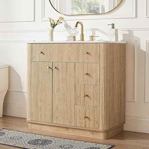 T4TREAM 36 Inch Bathroom Vanity with Sink, Modern Fluted Single