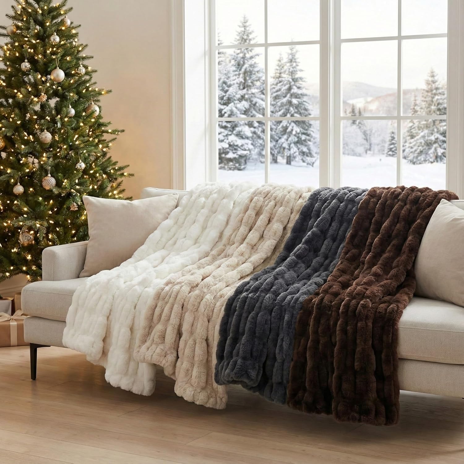 Luxury Concepts Soft Faux Rabbit Fur Throw Blanket - 50" x 60", Elegant Ruched Design Blanket, Machine Washable and Wrinkle Resistant, Lightweight White Throw Blanket for Couch, Sofa and Bed - Image 17