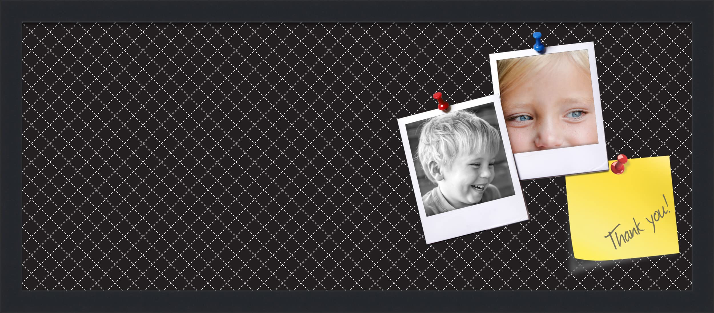 PinPix 30x12 inch Cork Bulletin Board. This Decorative Framed Pin Board Comes with Diamond Pattern in Black Design and Satin Black. Ideal for Home,