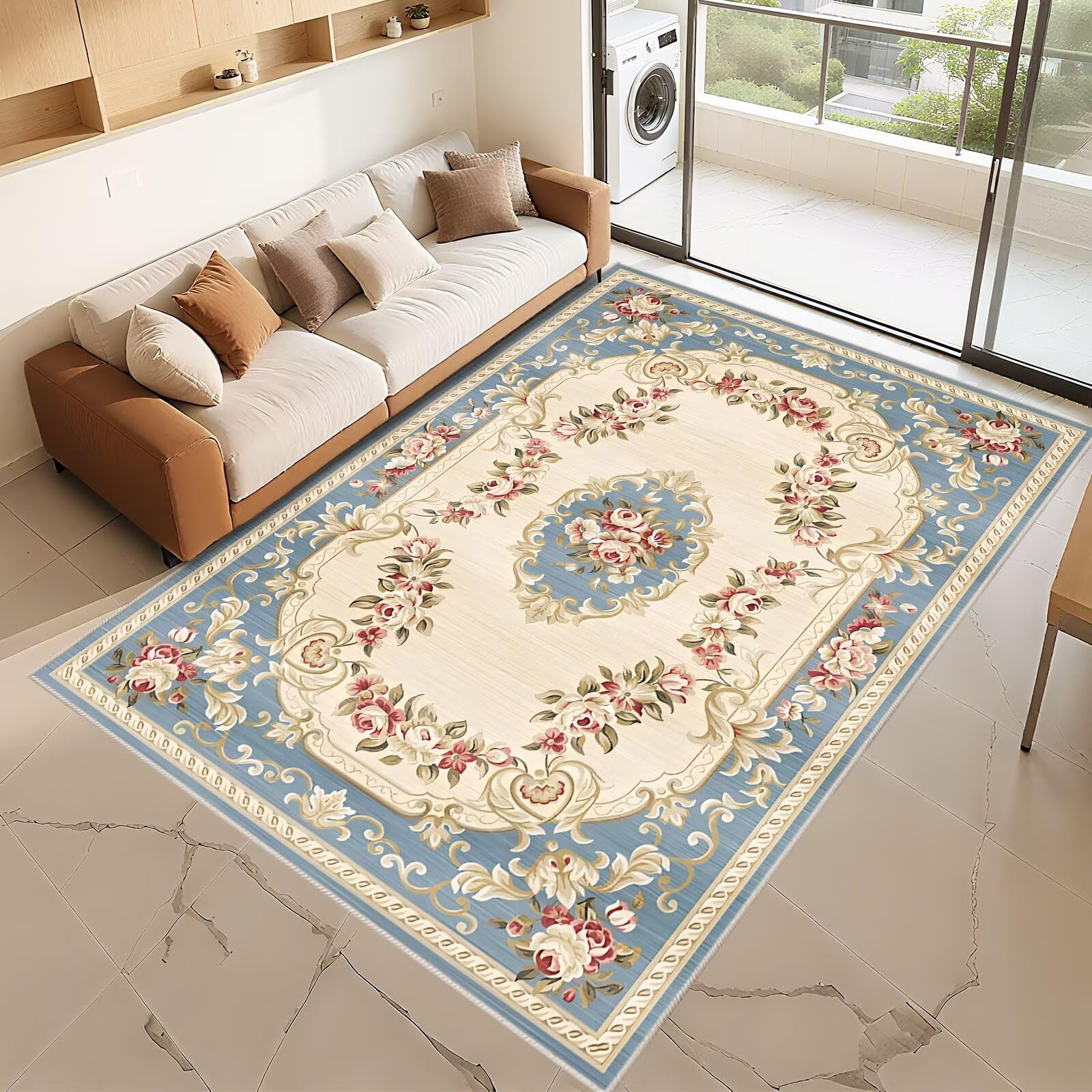 Moquette salon bleu et beige pour créer un chevet cosy