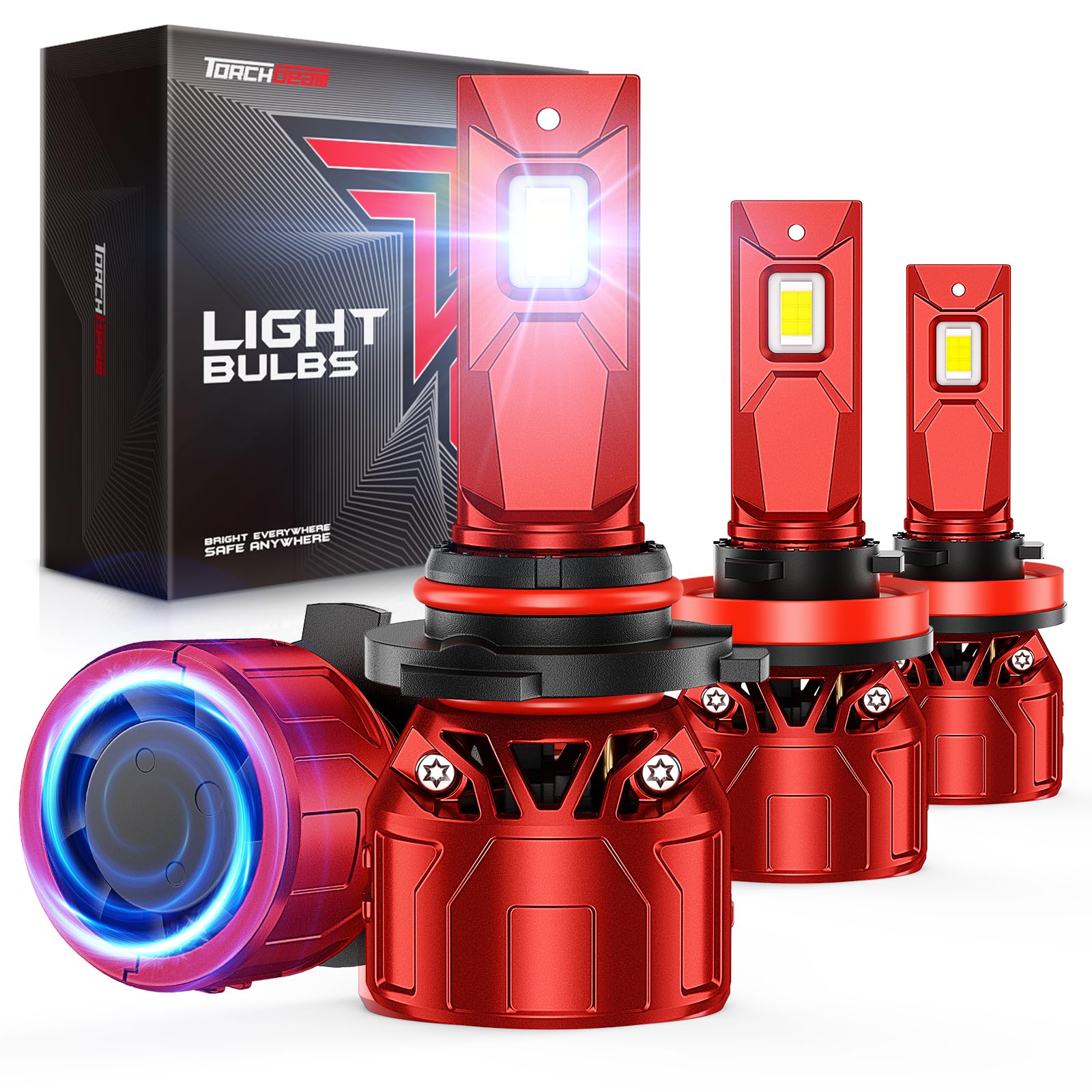 Torchbeam 9005 H11 121000LM LED Bulbs, 6500K Cool White High Output General Utility Light, 4-Pack