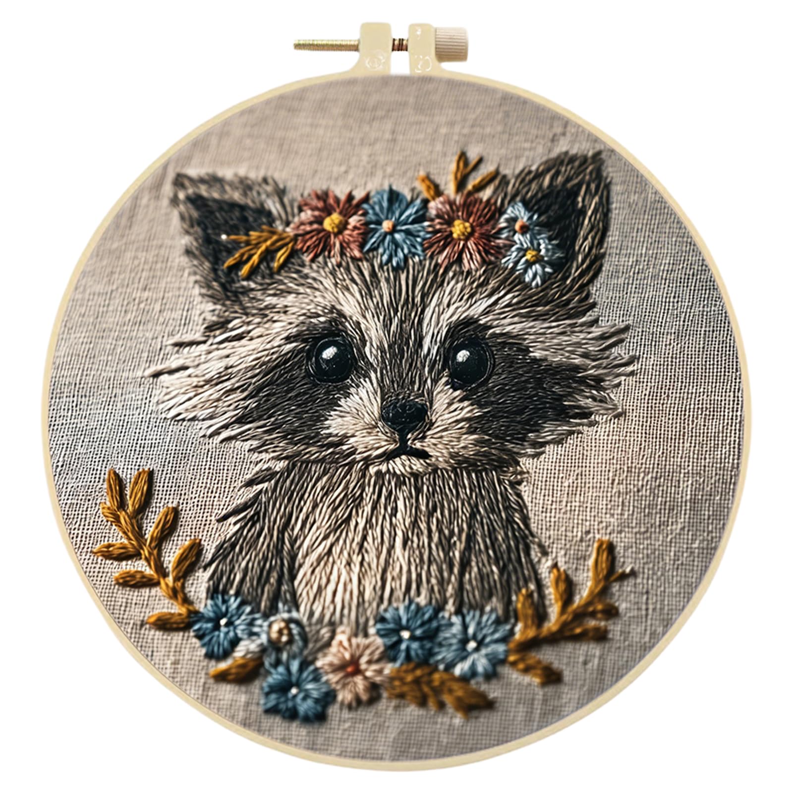 Embroidery Kit for Beginners, Stamped Cross Stitch Kits with Hoop, Threads, Needles &Tools, DIY Needlework Starter Set and Craft Gift for Adults 29 * 29CM(Raccoon)