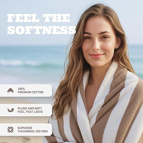 Miniatura 8 de White Classic Toallas de playa de gran tamaño de algodón a rayas cabaña, toalla de baño grande  Lujosa felpa gruesa toalla de piscina para hotel