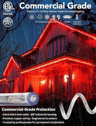Miniatura 3 de WYZworks Cuerda de luz LED de 25 pies, 288 luces LED, conectable, impermeable, permanente, para exteriores, con certificado ETL, árboles de Navidad,