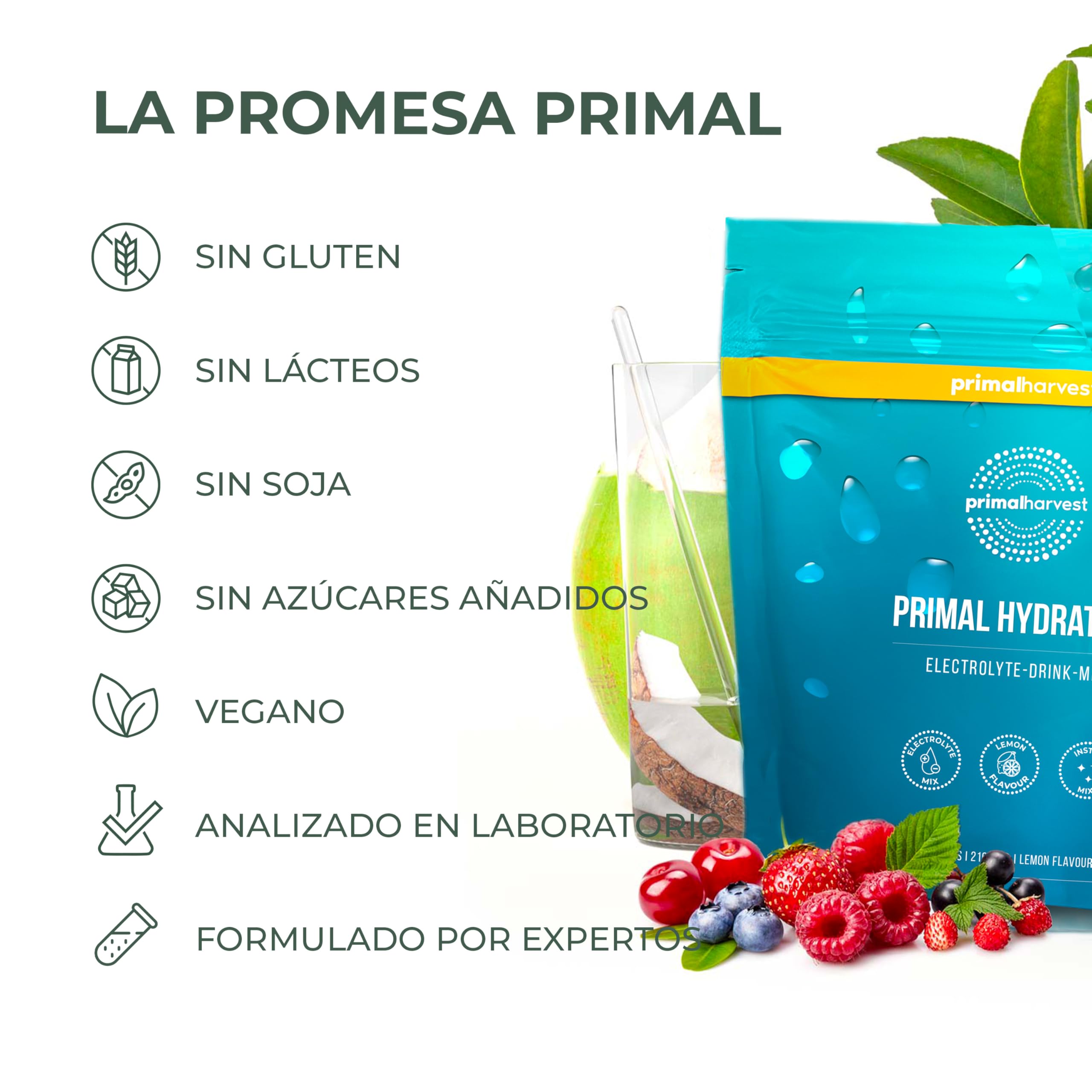 Primal Hydration de Primal Harvest - Bebida isotónica con electrolitos en sobres individuales, con Magnesio, Potasio y Vitamina C, ideal para hombres y mujeres, 30 raciones (1 Pack (30 Count))