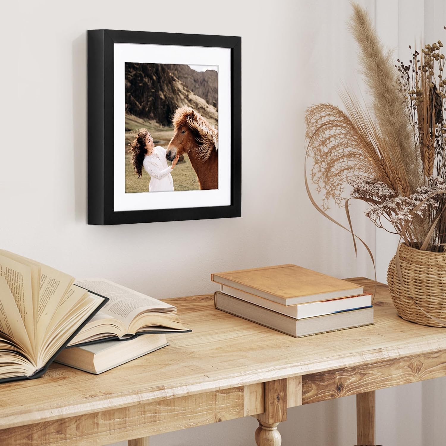 Americanflat 10x10 Picture Frame with Shatter-Resistant Glass - Use as 8x8 Frame with Mat or Display 10x10 Photo Without Mat - Soho Collection - Deep Molding Square Frames for Tabletop or Wall - Black